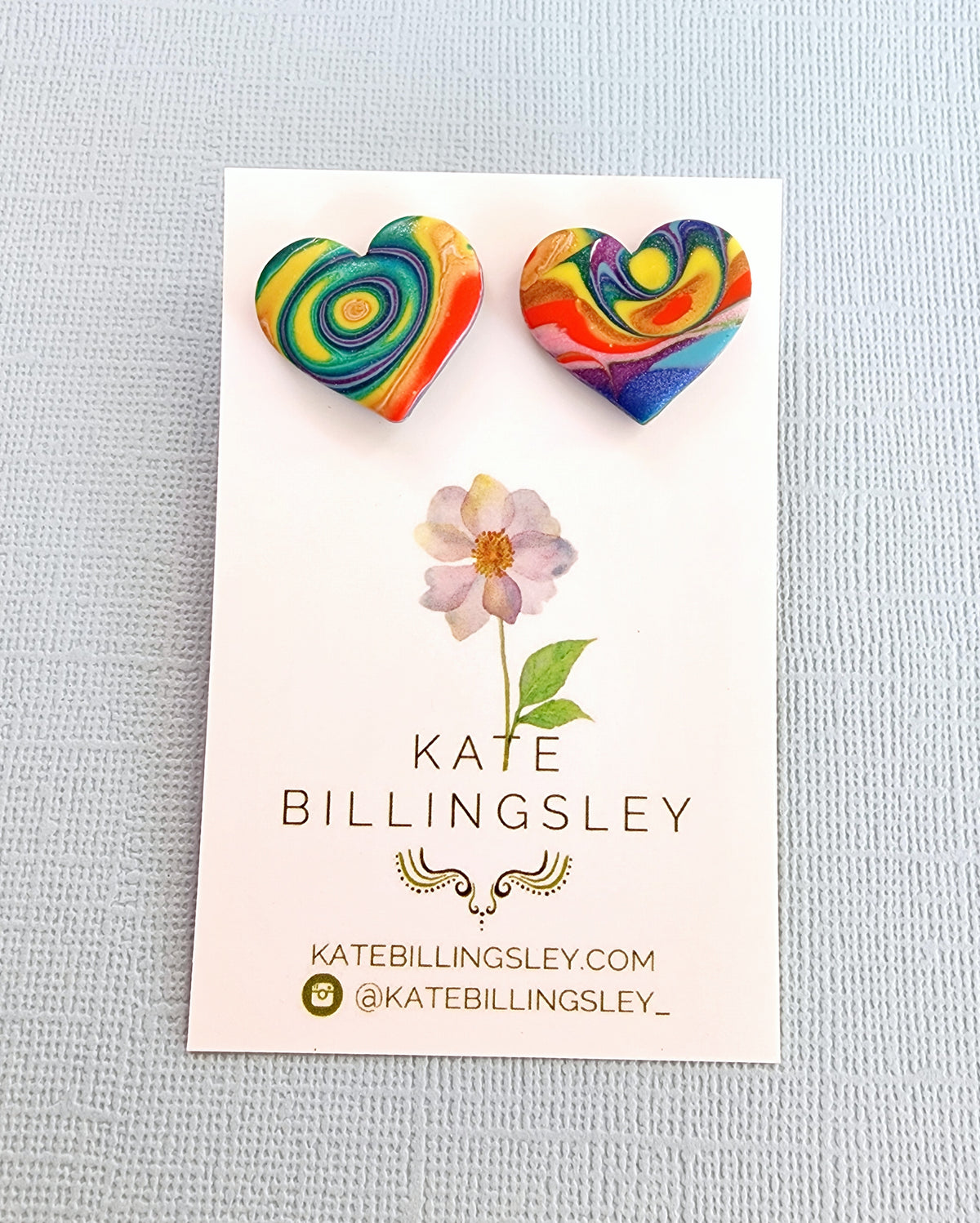 Psychedelic Flowers Heart Studs - Polymer Clay