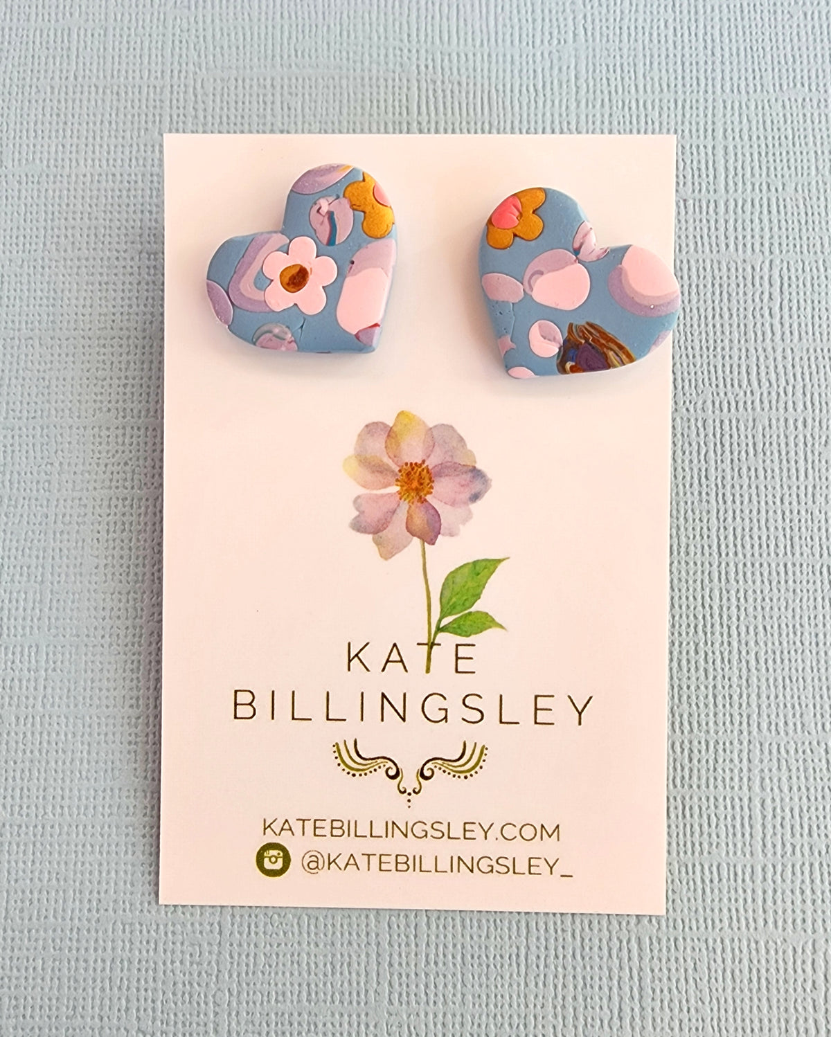 Floral Animal Print Heart Studs - Polymer Clay