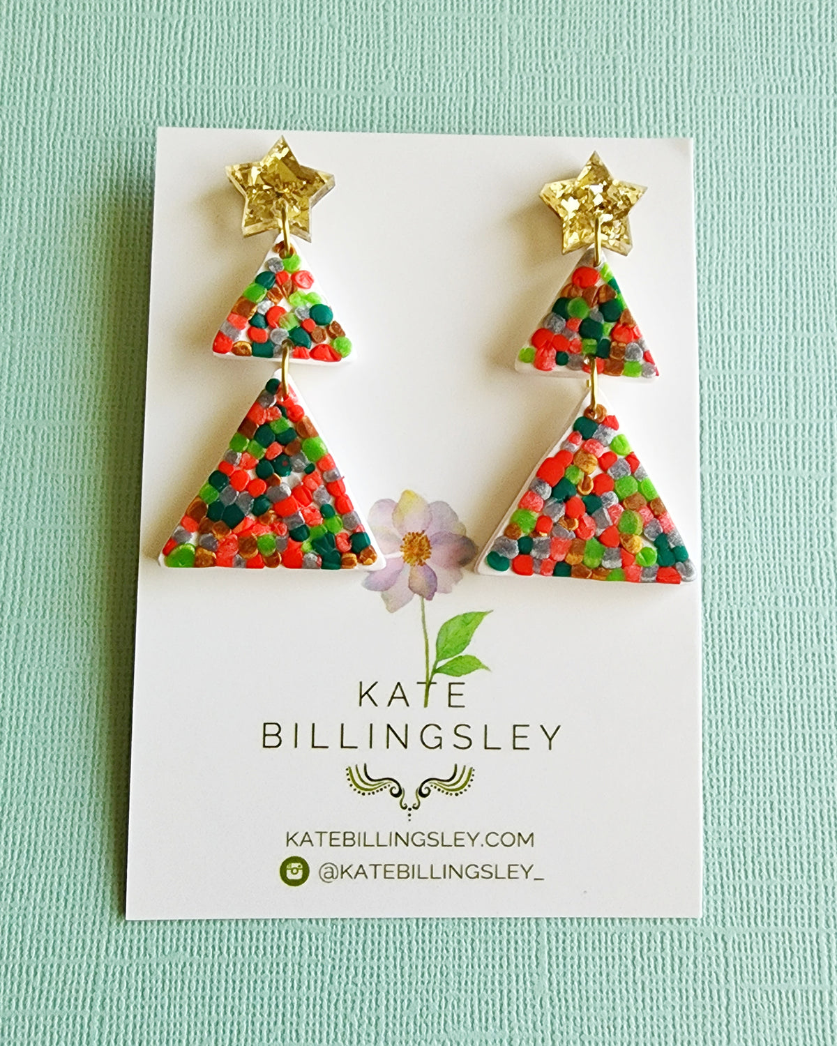 Christmas Tree Dotty Large Designer Dangles - Polymer Clay