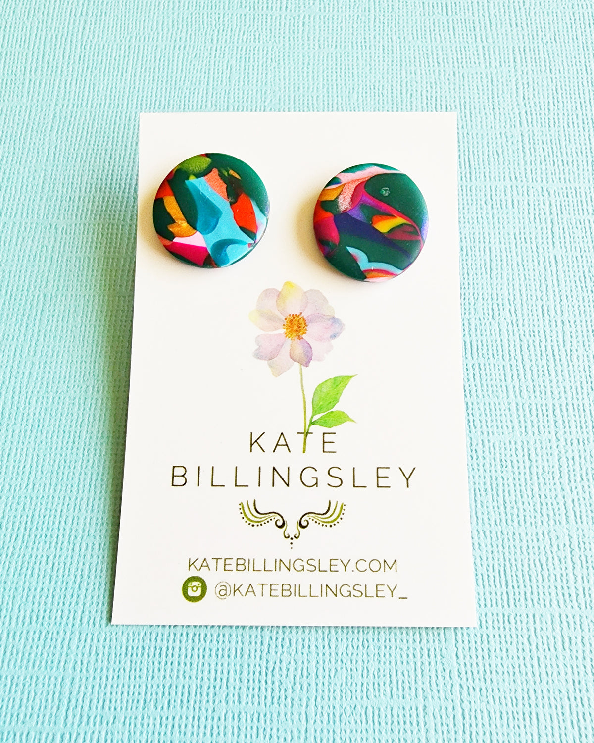 Green Multicolour Circle Studs - Polymer Clay
