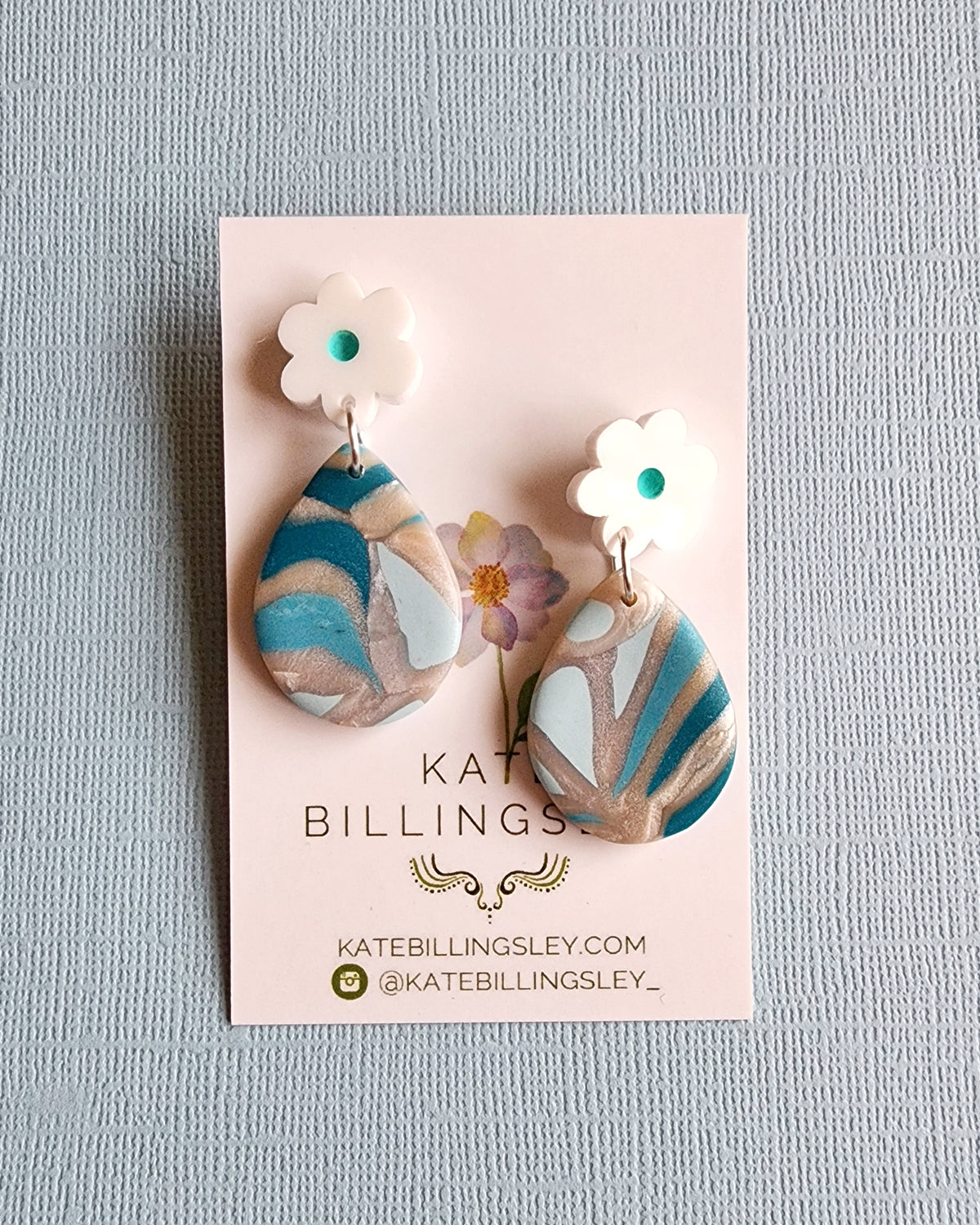 Aqua Small Teardrop Designer Dangles - Polymer Clay