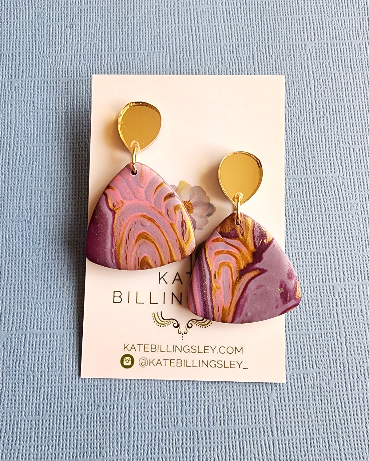 Mauve Ripple Reuleaux Small Designer Dangles - Polymer Clay