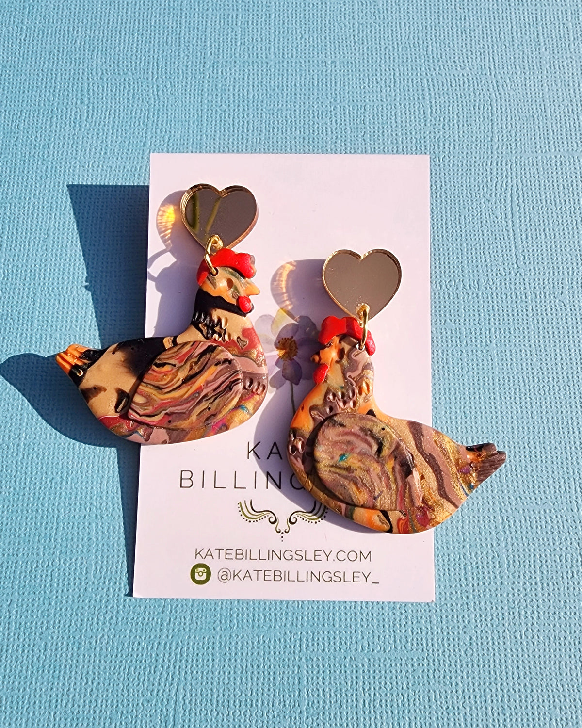 Brown Chicken Medium Designer Dangles - Polymer Clay