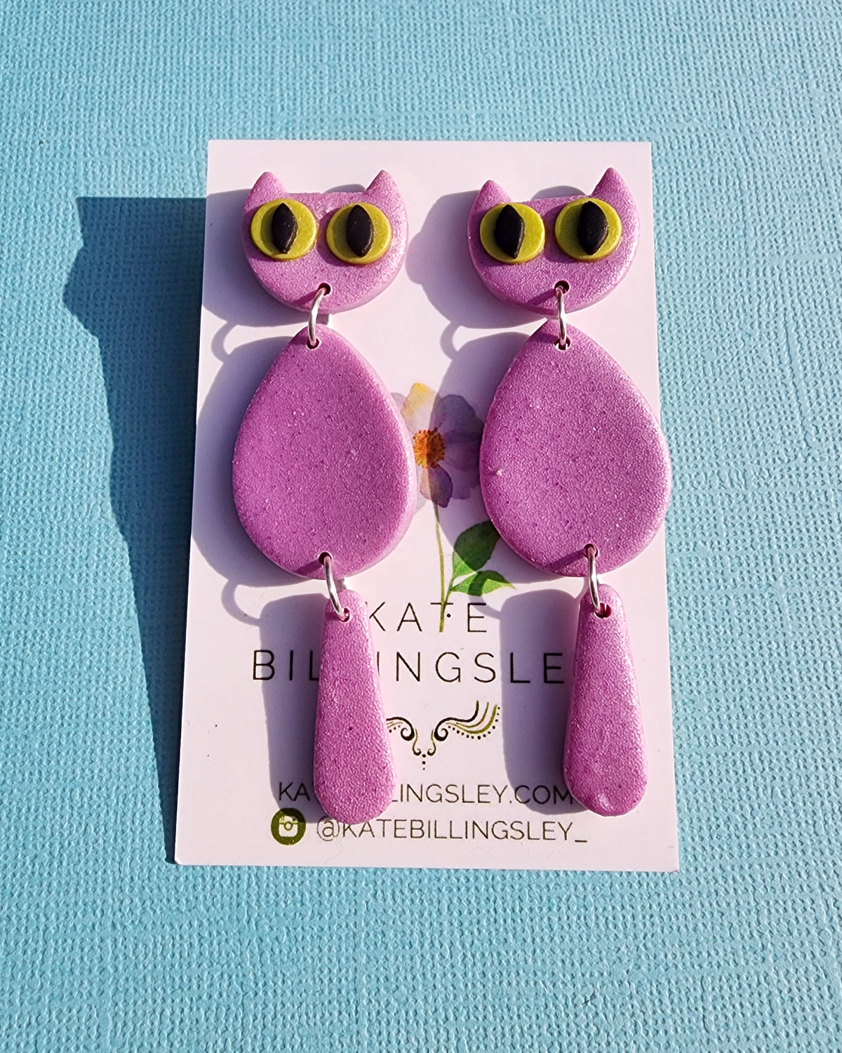 Lilac Glitter Cat Medium Designer Dangles - Polymer Clay