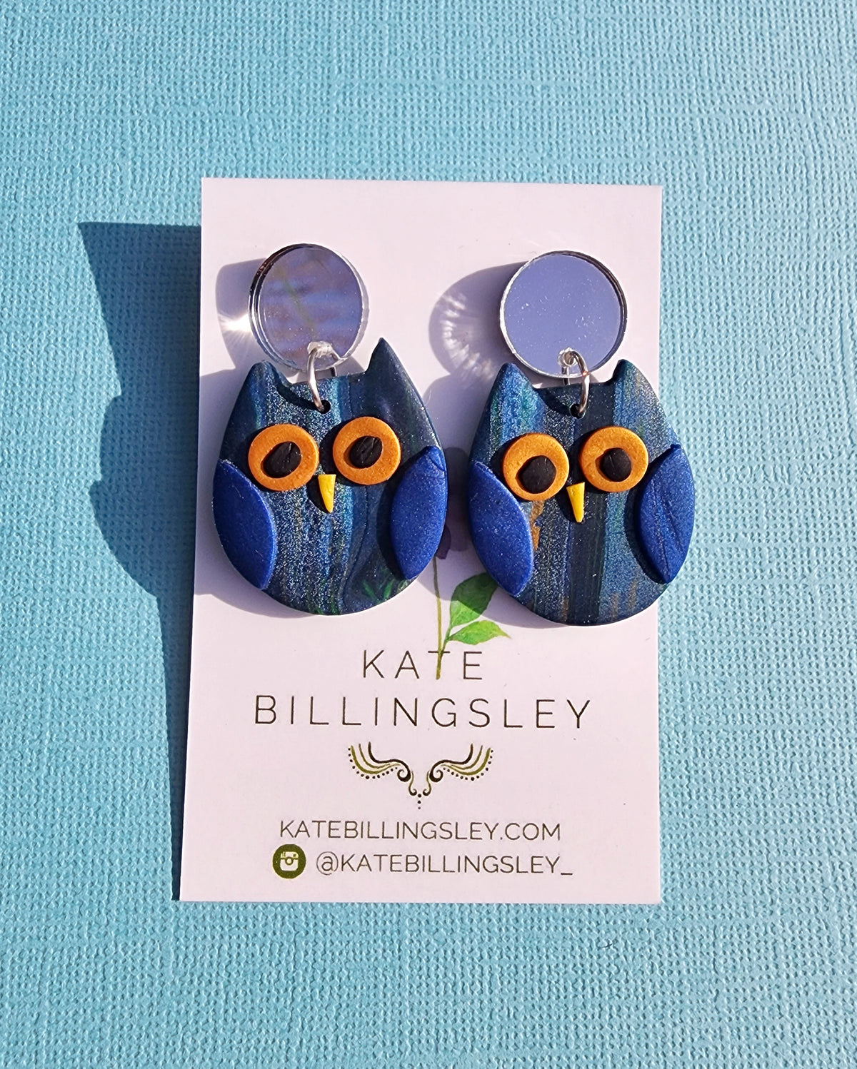 Navy Owl Medium Designer Dangles - Polymer Clay