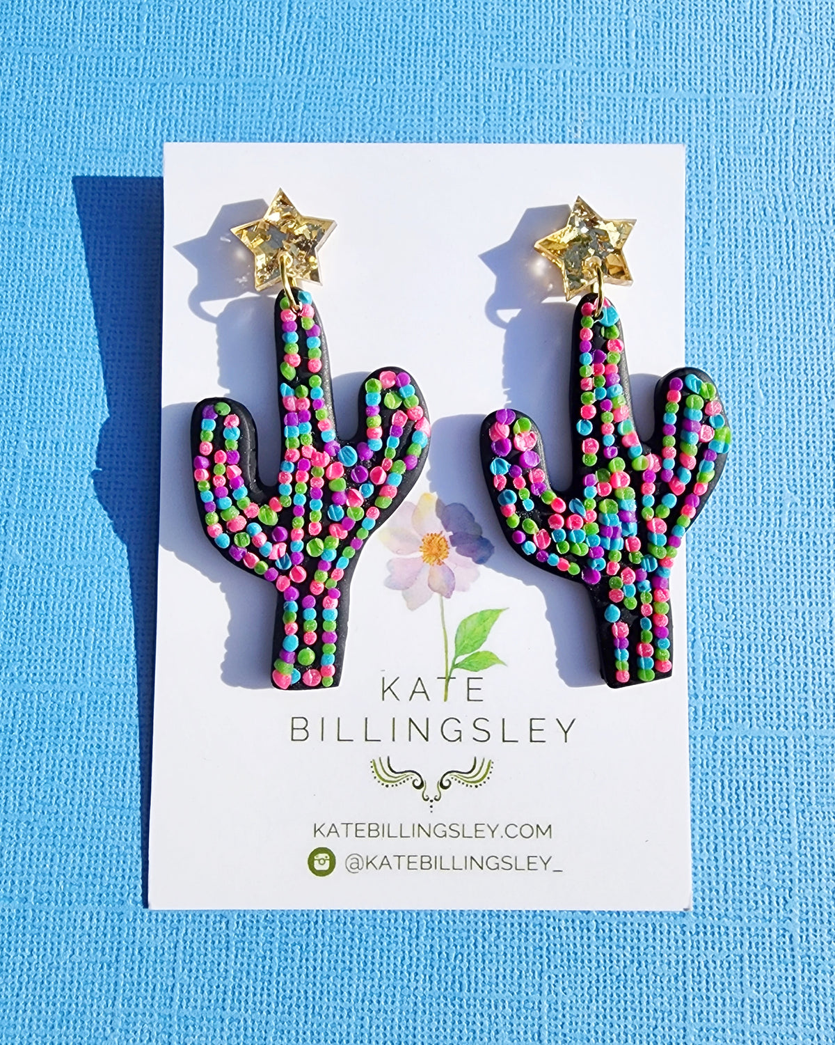 Dotty Cactus Large Designer Dangles - Polymer Clay