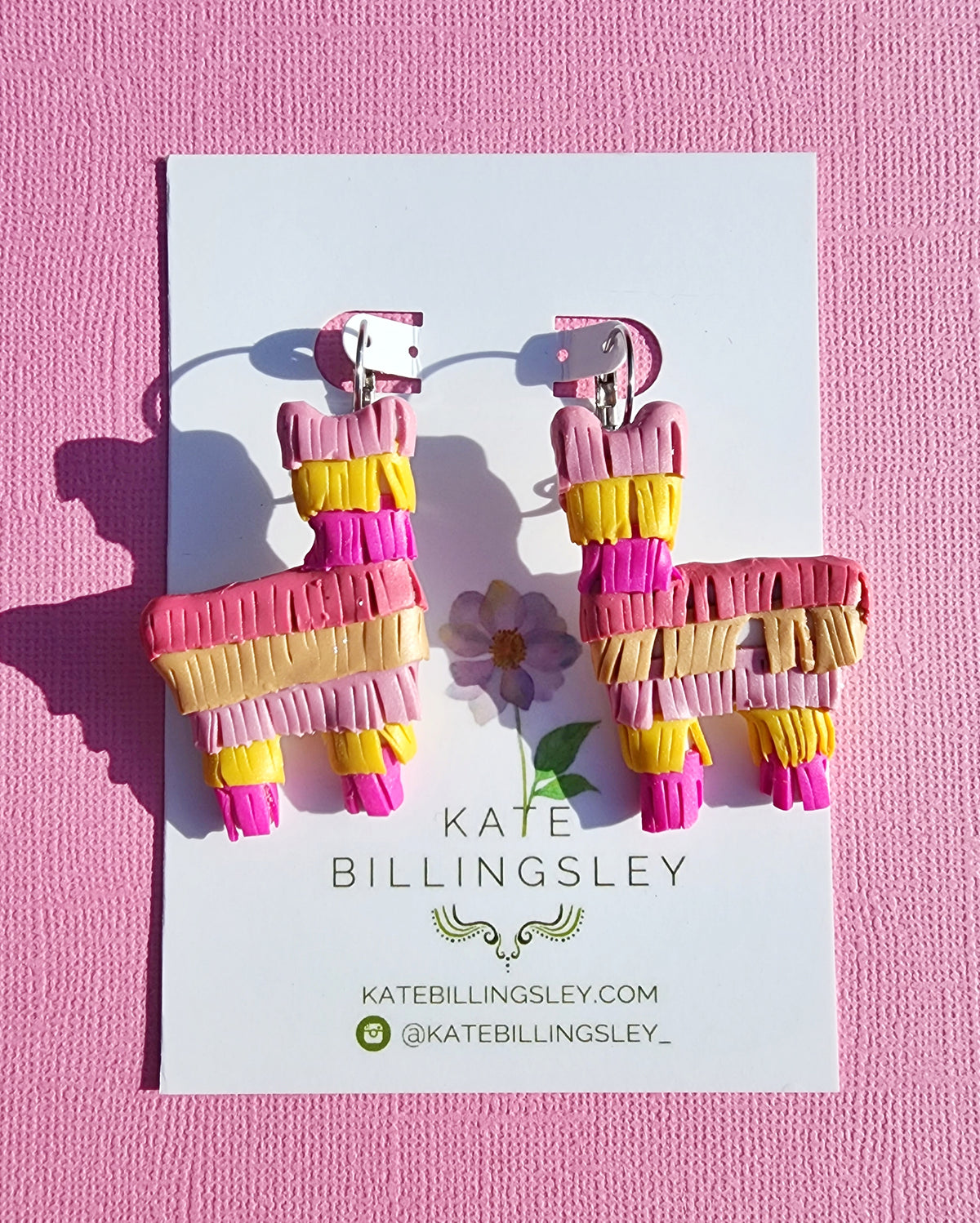 Pink Alpaca Piñata Large Designer Dangles - Polymer Clay