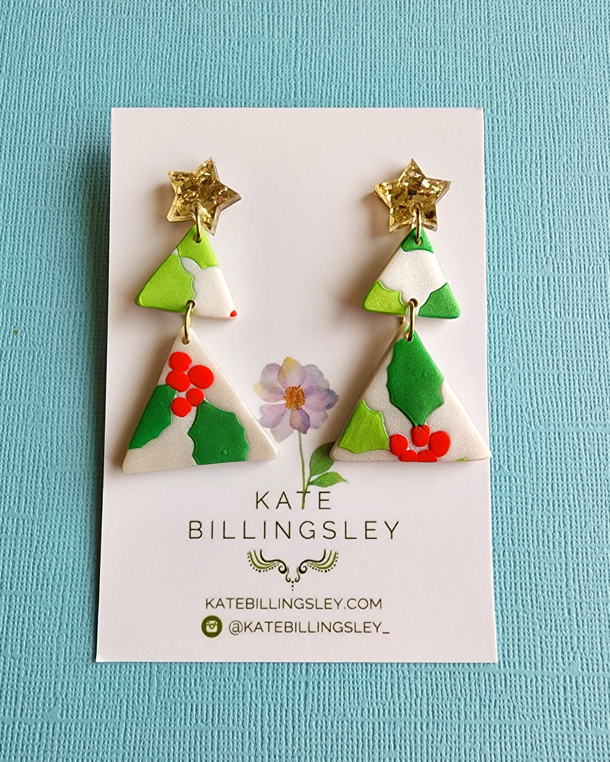 Holly Jolly Christmas Tree Large Designer Dangles - Polymer Clay