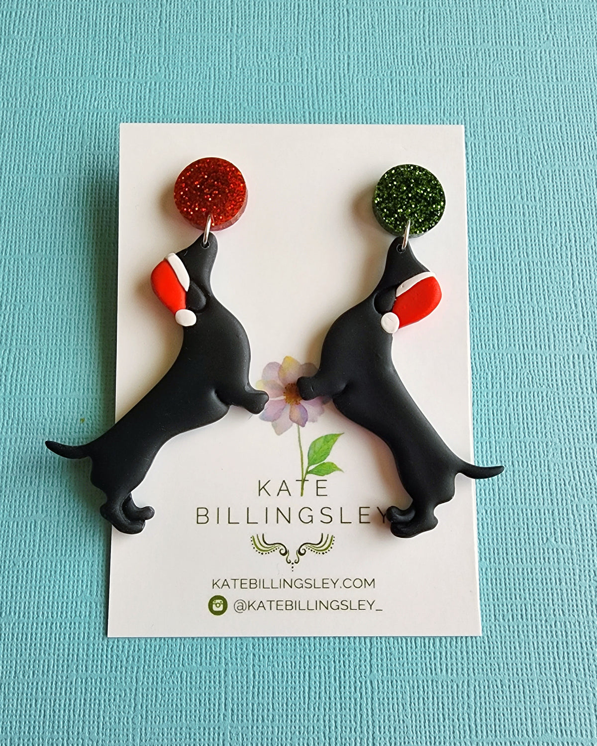 Christmas Dachshund Large Designer Dangles - Polymer Clay