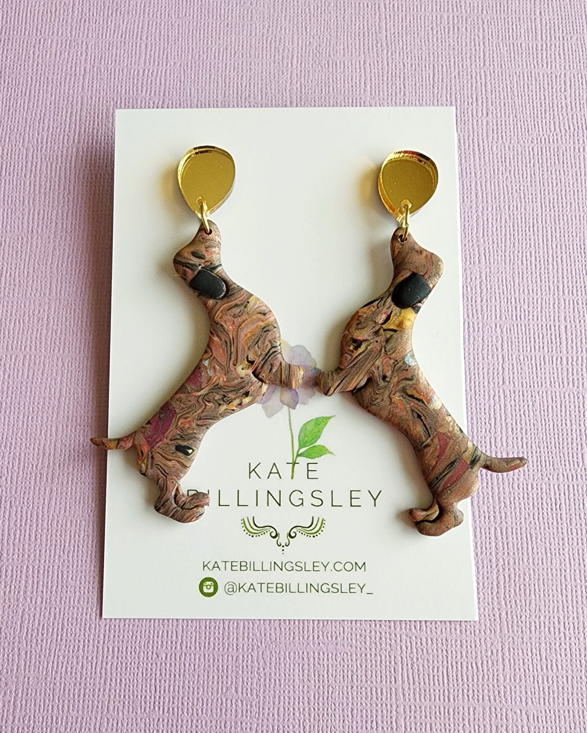 Brindle Dachshund Large Designer Dangles - Polymer Clay