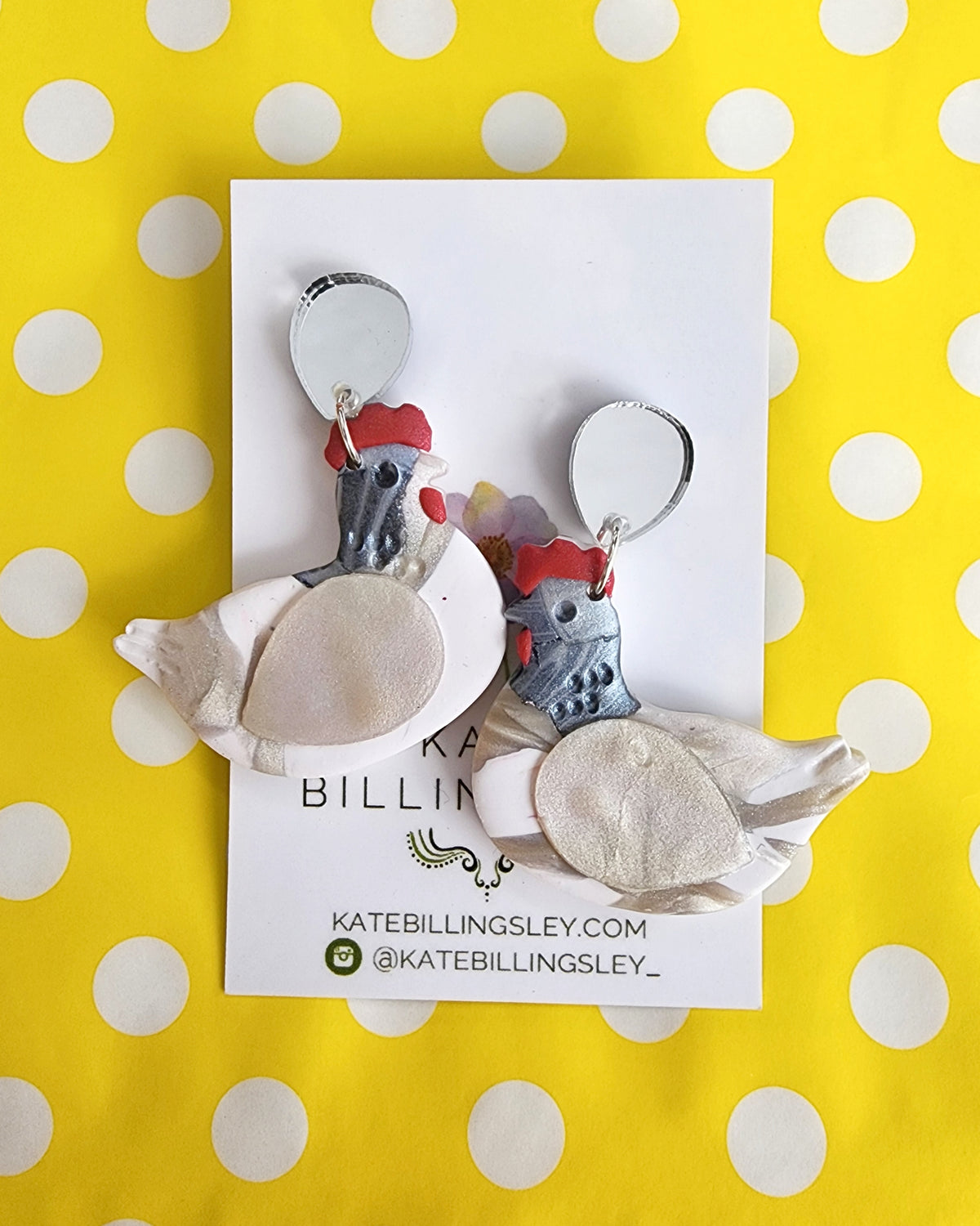 Chicken Grey White Medium Designer Dangles - Polymer Clay (Copy)