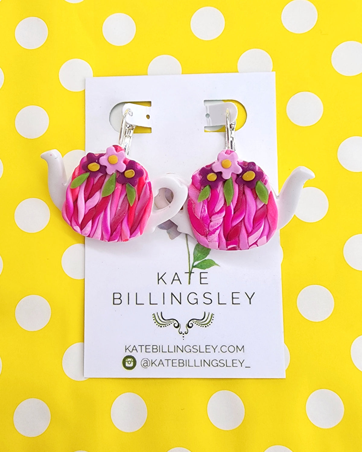Pink Tea Cosy Medium Designer Dangles - Polymer Clay