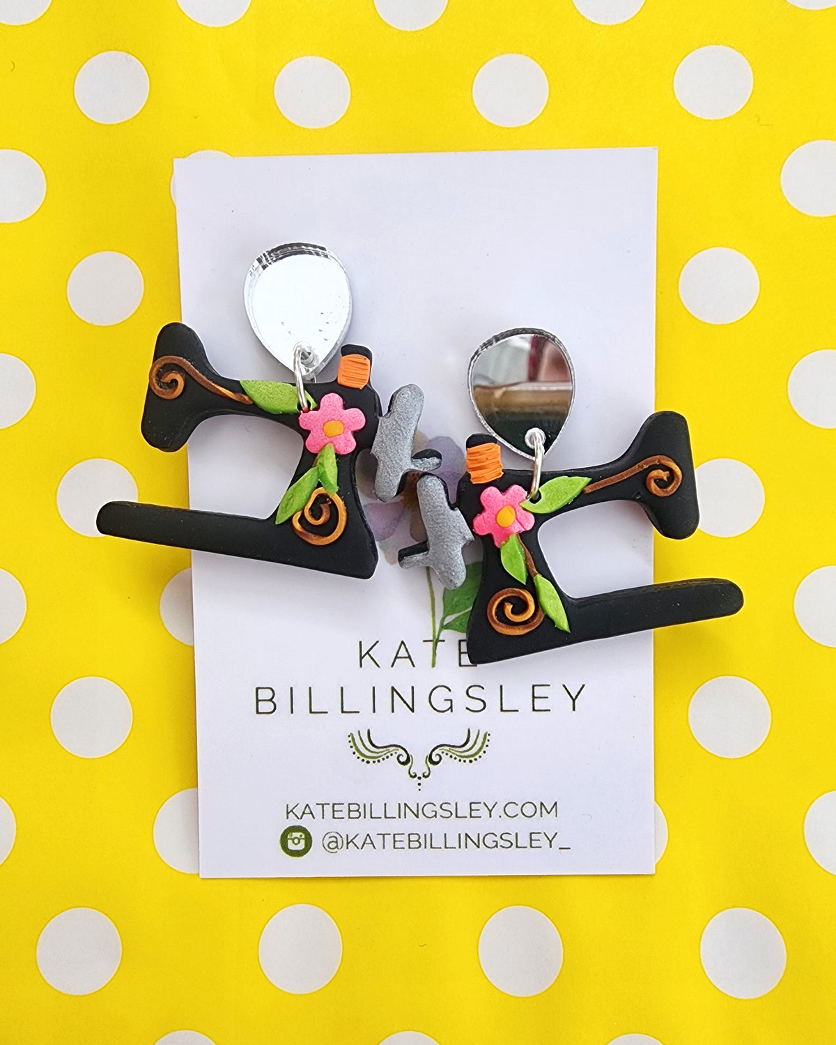 Vintage Sewing Machine Medium Designer Dangles - Polymer Clay