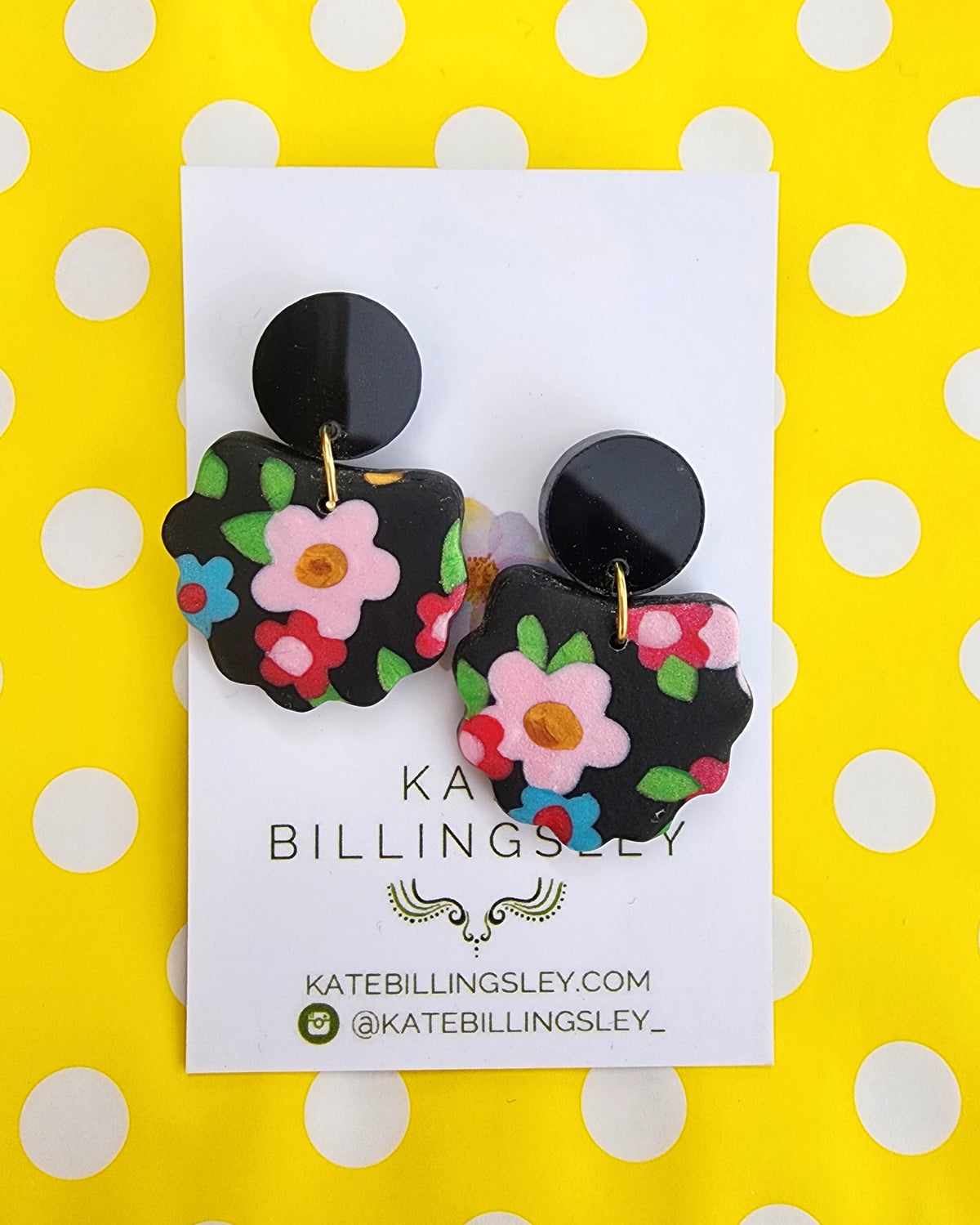 Black Floral Lorelei Designer Dangles - Polymer Clay