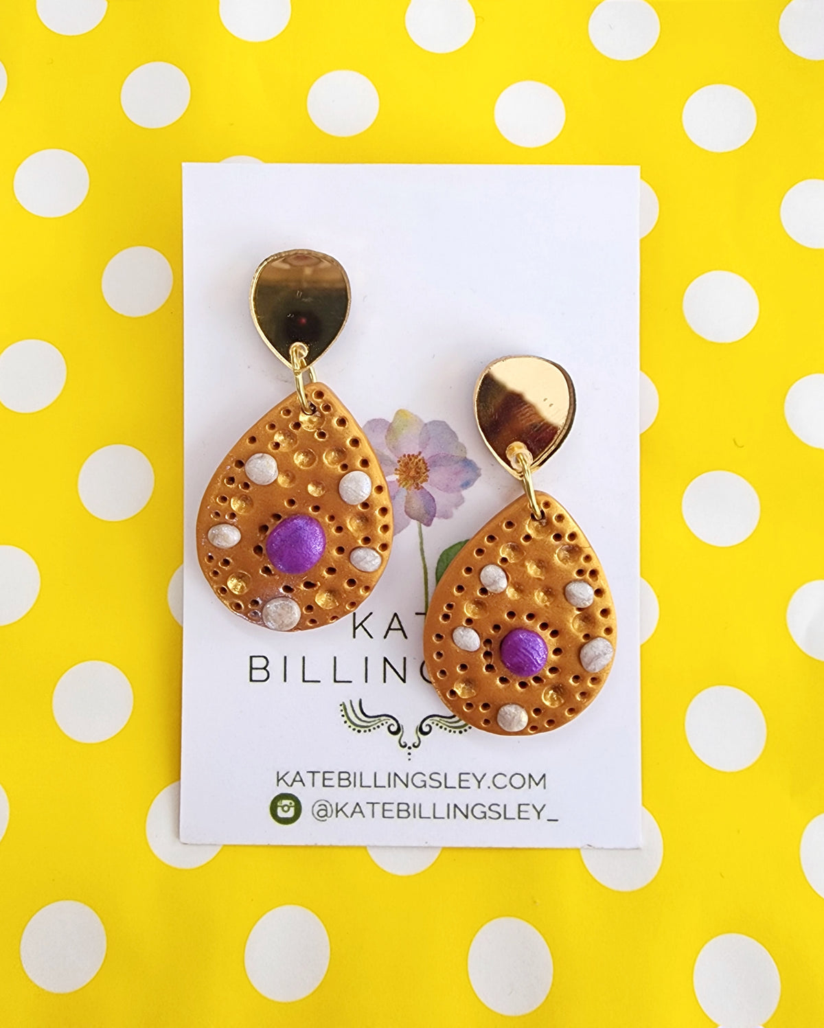Teardrop Princess Gold Small Designer Dangles - Polymer Clay
