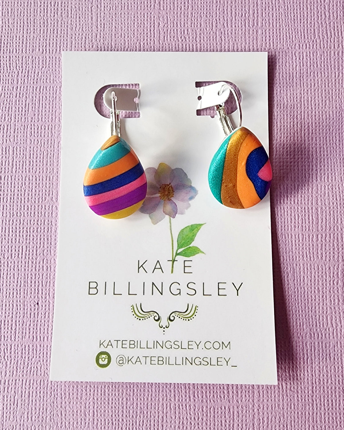 Rainbow small statement leverback earrings - Polymer Clay