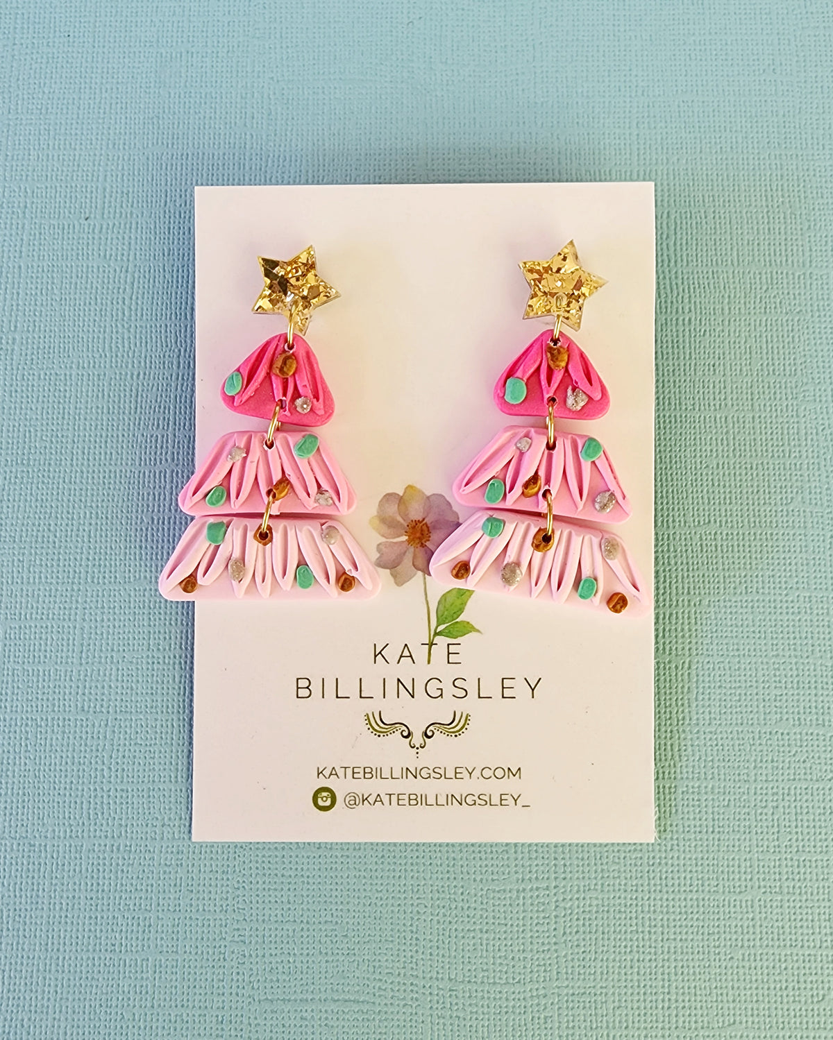 Christmas Tree Pink Designer Dangles - Polymer Clay