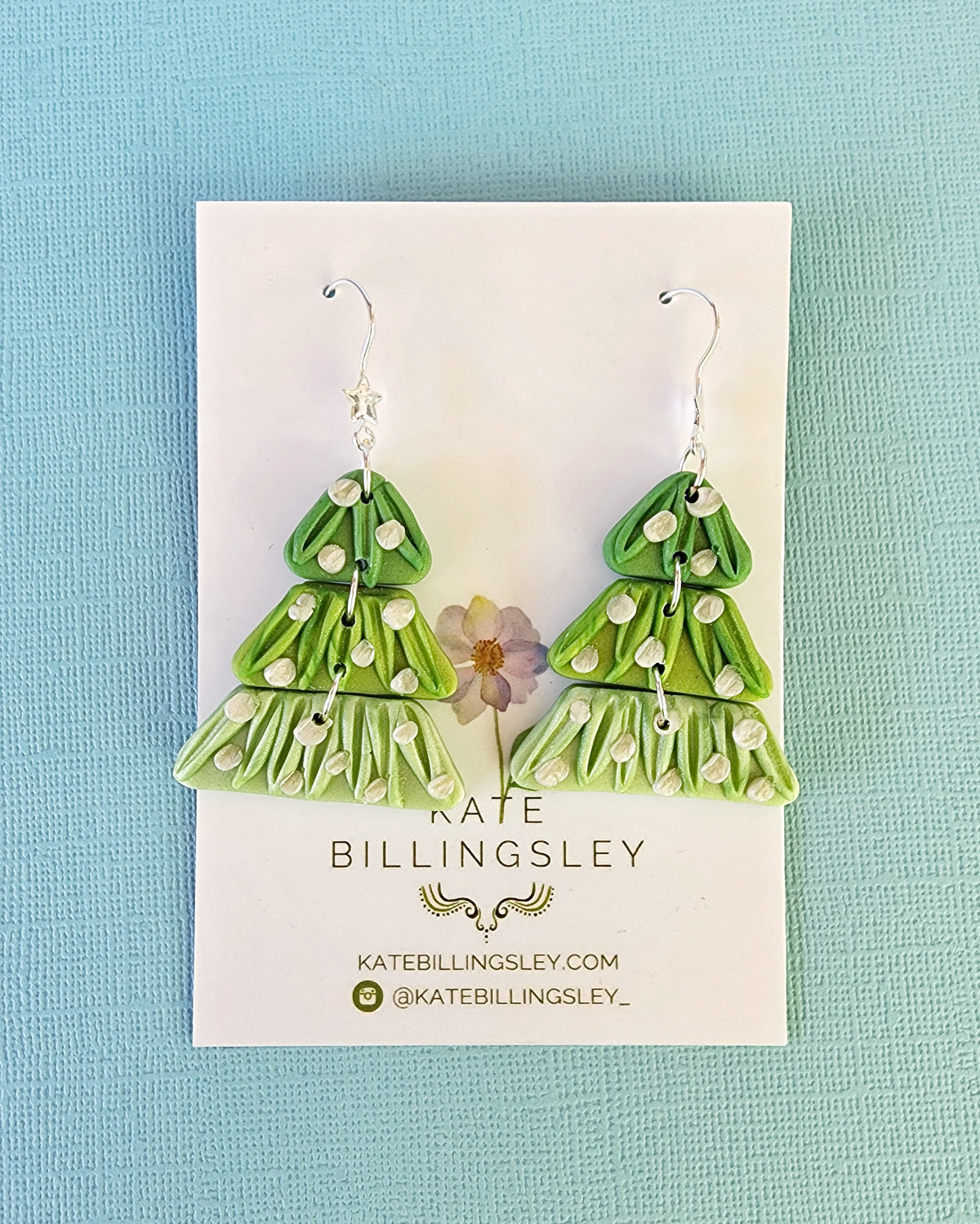 Christmas Tree Green with White Ornaments Designer Dangles - Polymer Clay