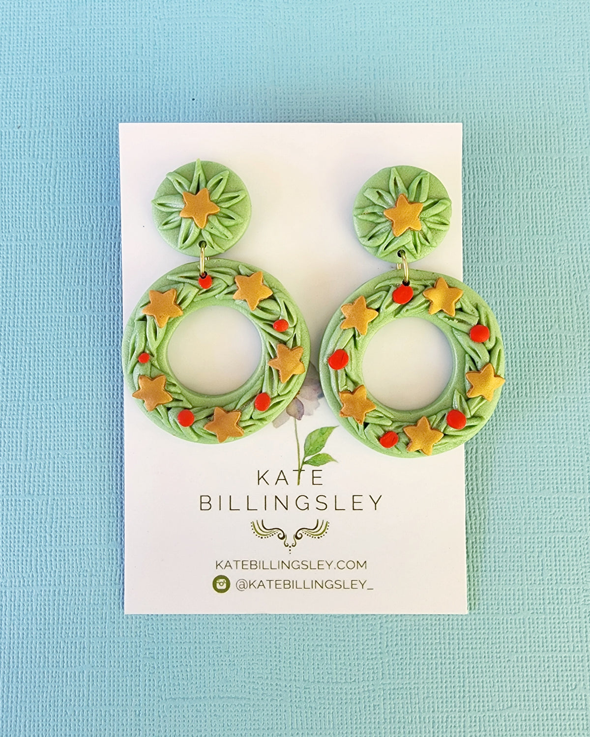 Christmas Wreath Large Designer Dangles - Polymer Clay