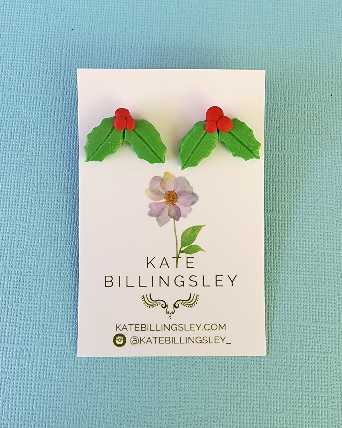 Christmas Holly Statement Studs - Polymer Clay