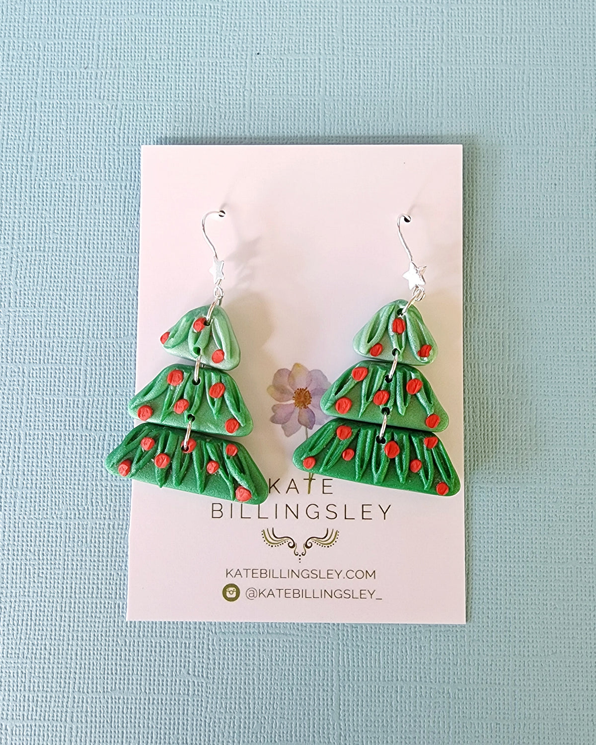 Christmas Tree Green with Red Ornaments Designer Dangles - Polymer Clay