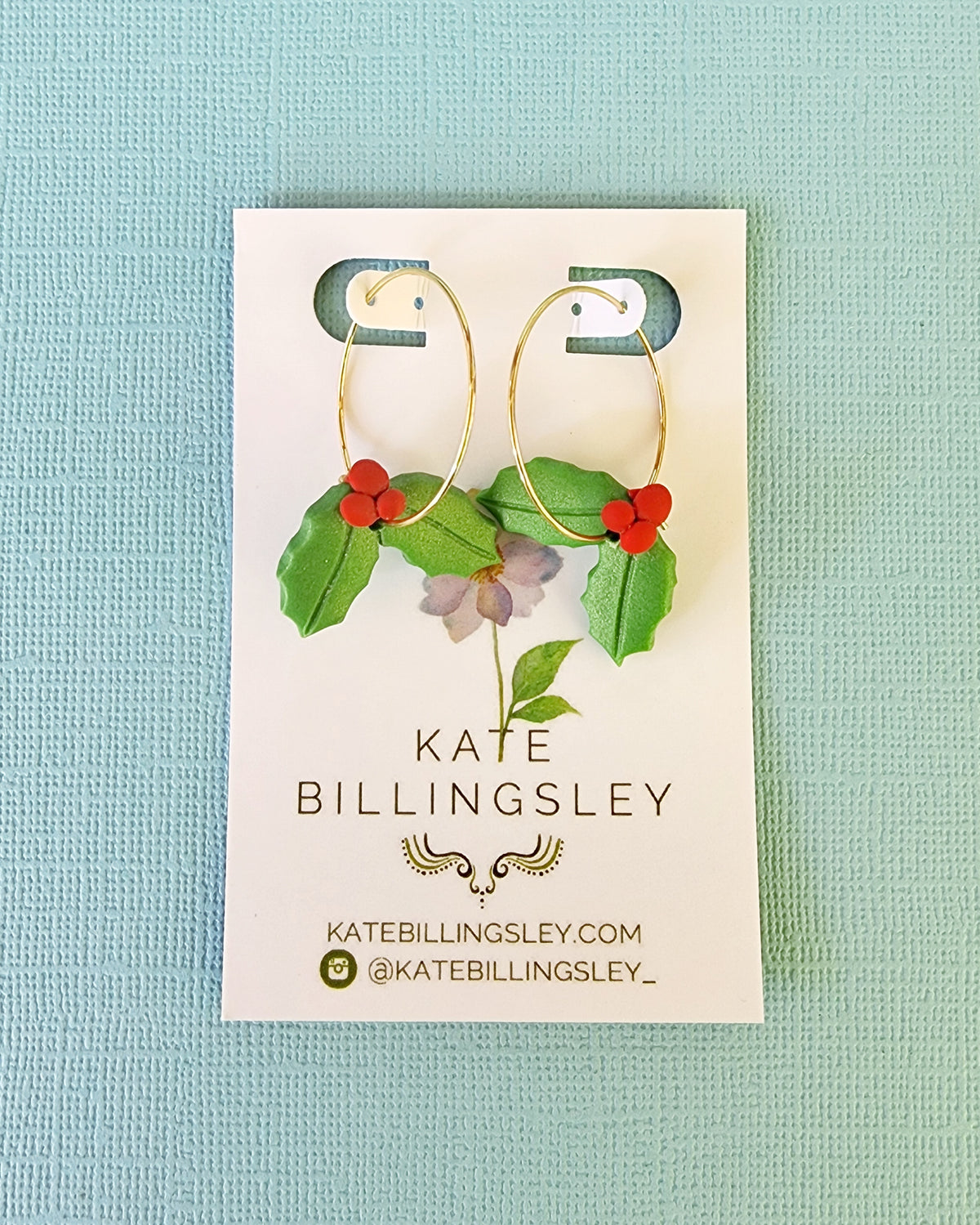 Christmas Holly Small Hoops - Polymer Clay