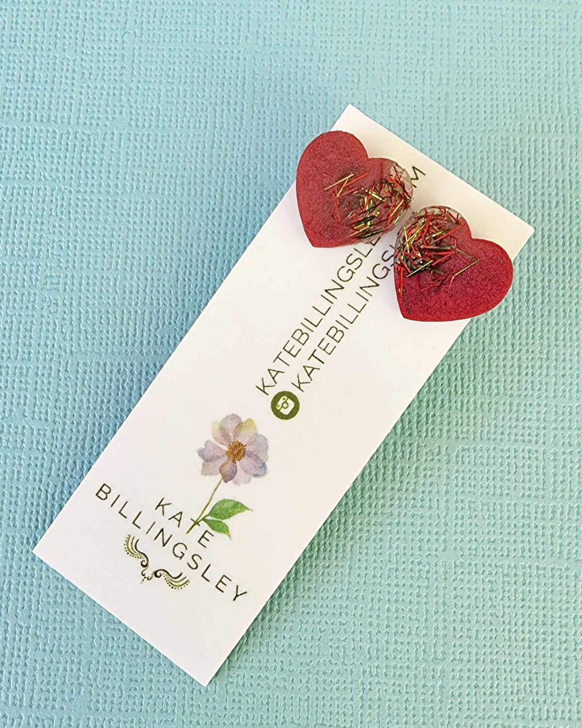 Christmas Red Glitter Heart Studs