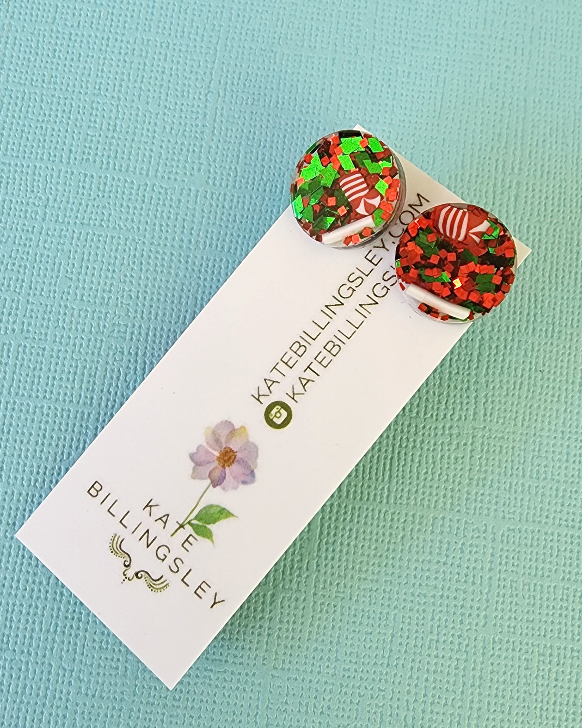 Christmas Glitter and Candy Canes Round Studs