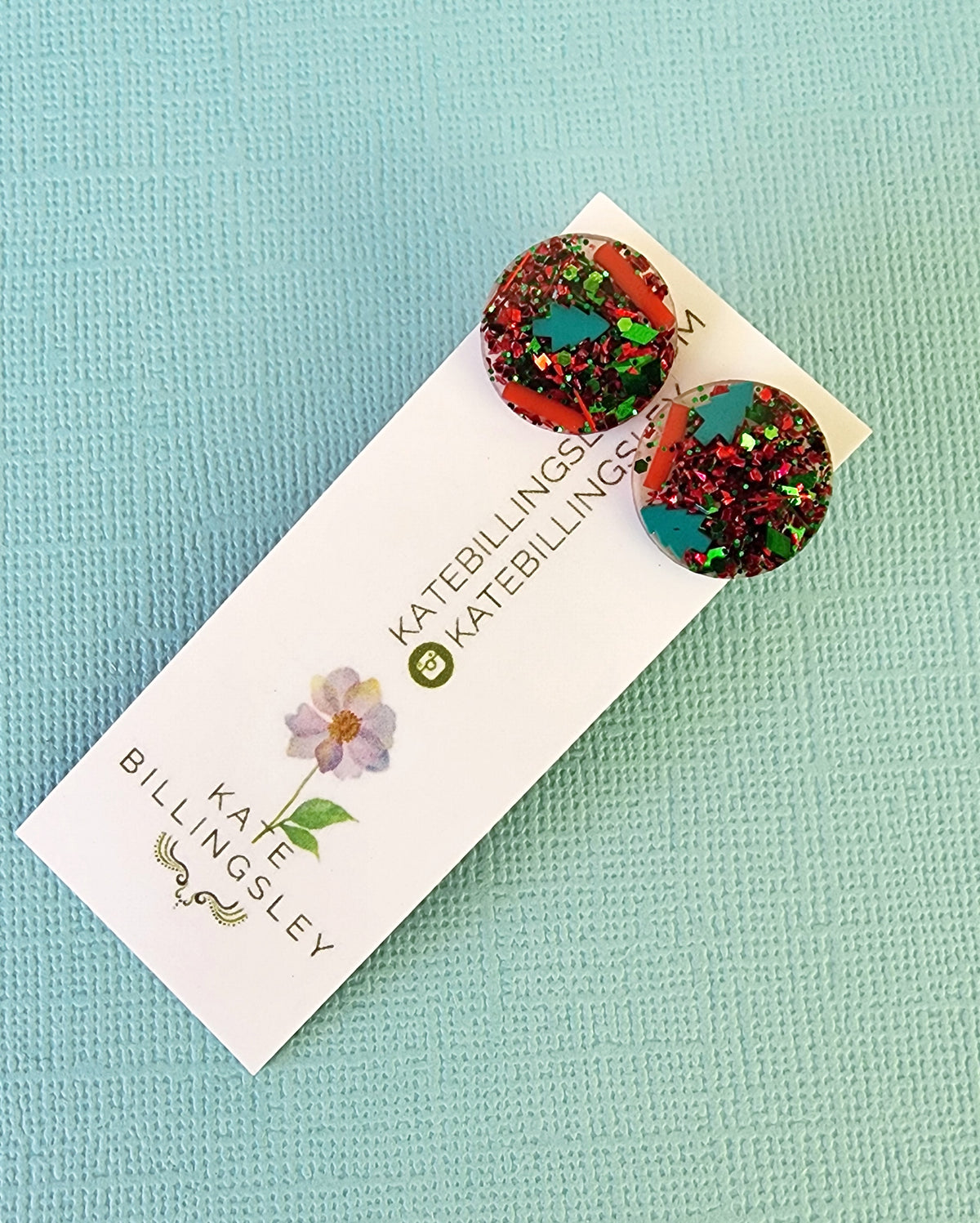 Christmas Glitter and Trees Round Studs