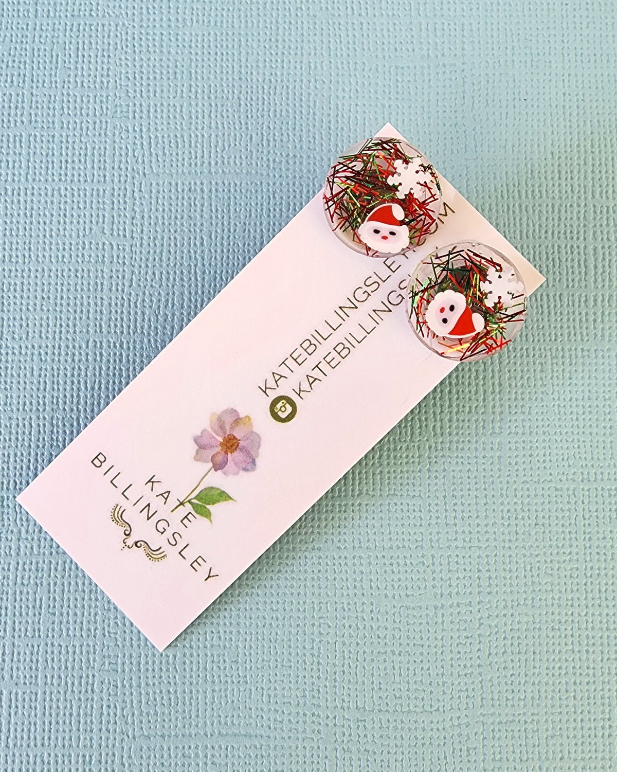 Christmas Santa Glitter Round Studs