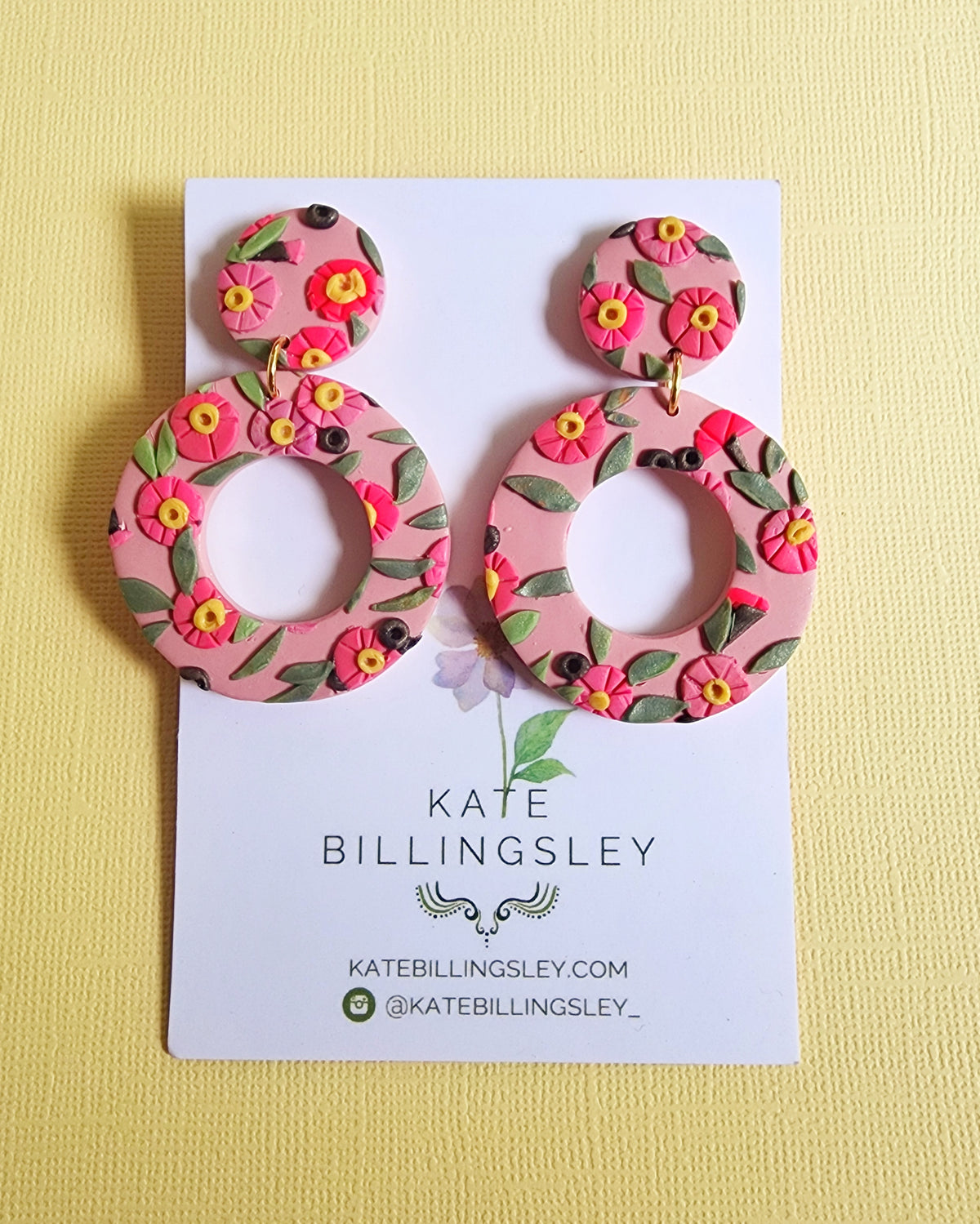 Pink Gum Blossom Pattern Statement Large Circle Cut-Out Earrings - Polymer Clay