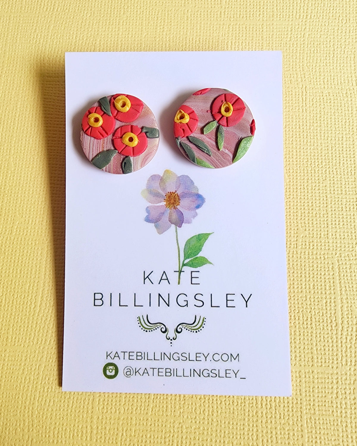 Red Gum Blossom Pattern Statement Studs - Polymer Clay