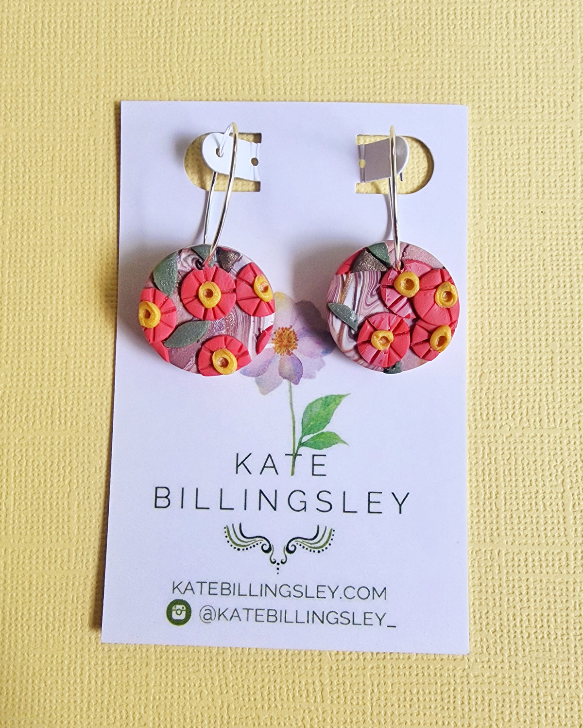 Red Gum Blossom Pattern Statement Mini Hoops - Polymer Clay