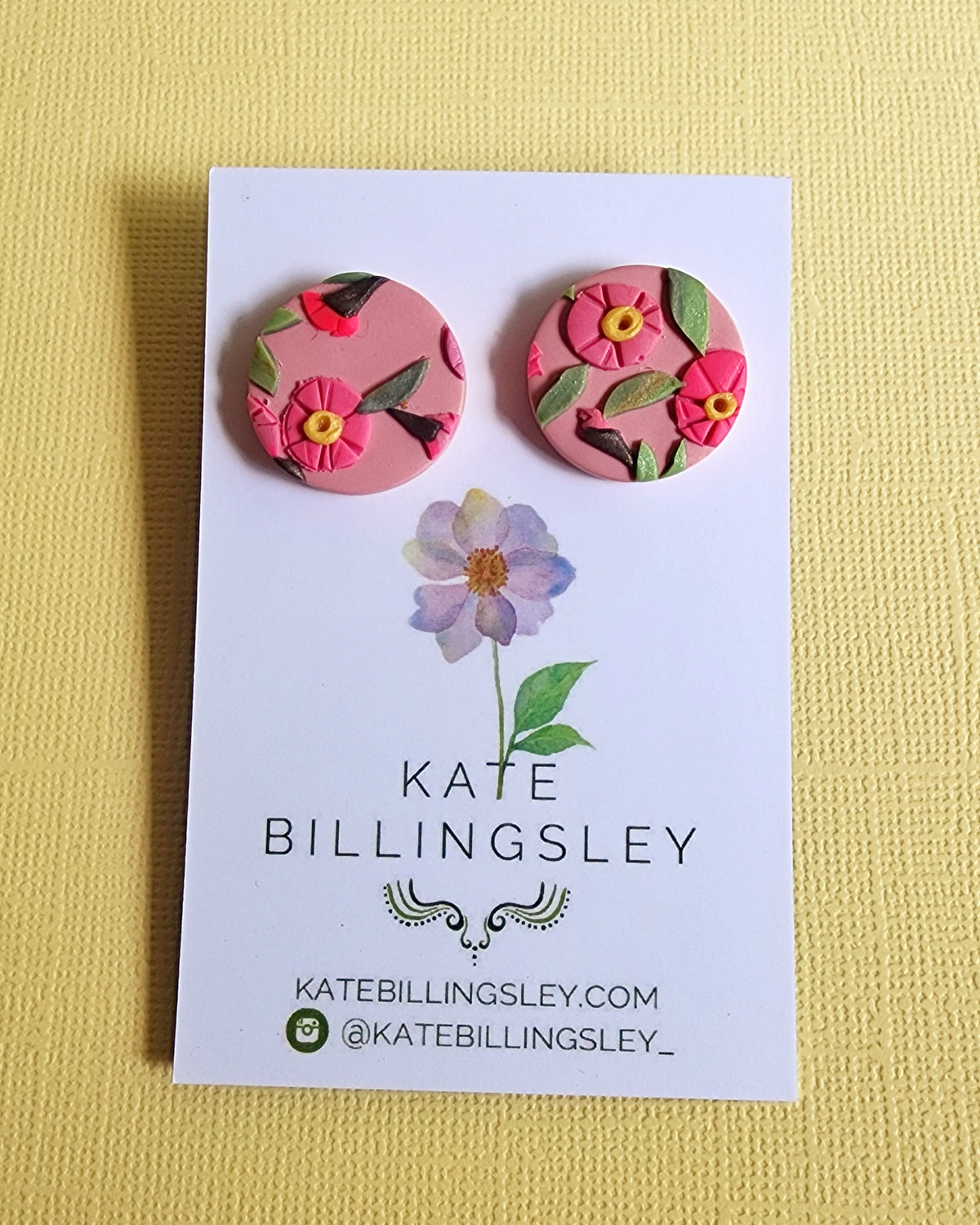 Pink Gum Blossom Pattern Statement Studs - Polymer Clay