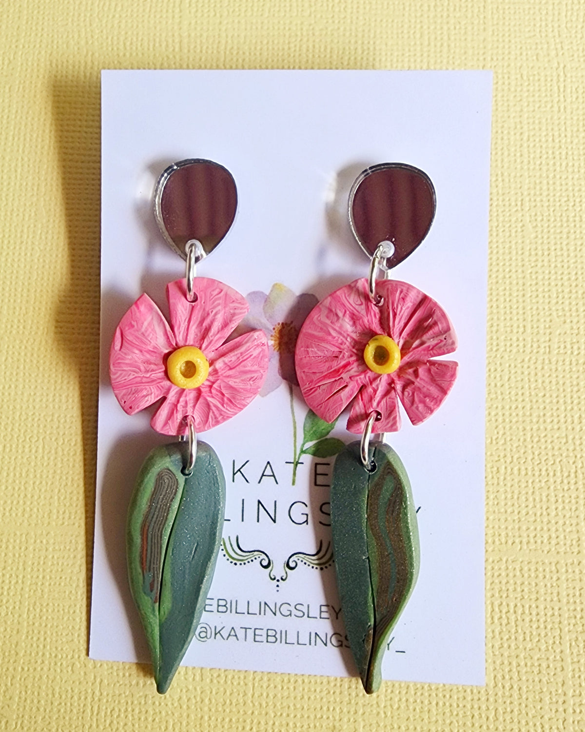 Pink Gum Blossom Leaf Statement Medium Stud Earrings - Polymer Clay