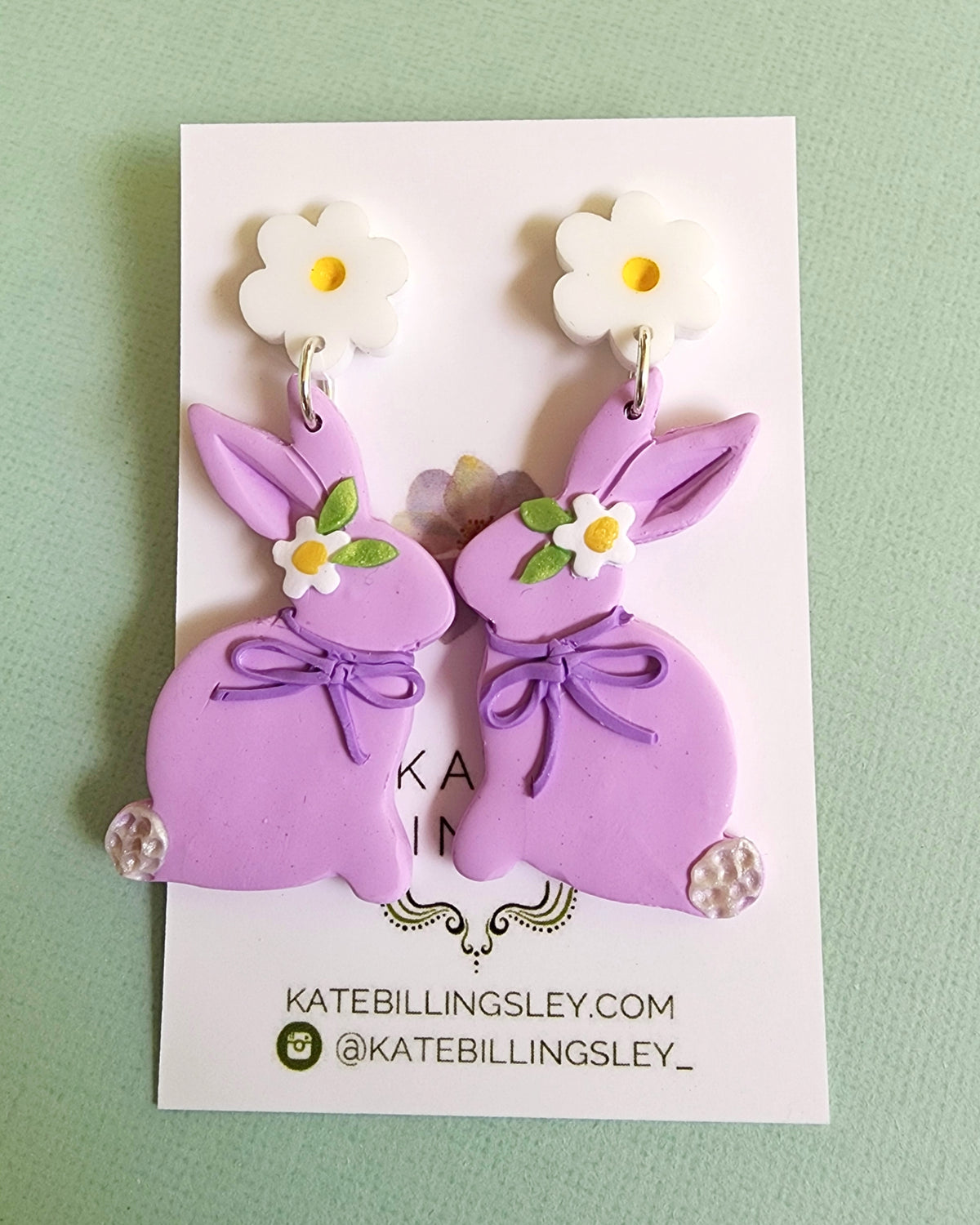 Lilac Sitting Bunny Statement Medium Earrings - Polymer Clay