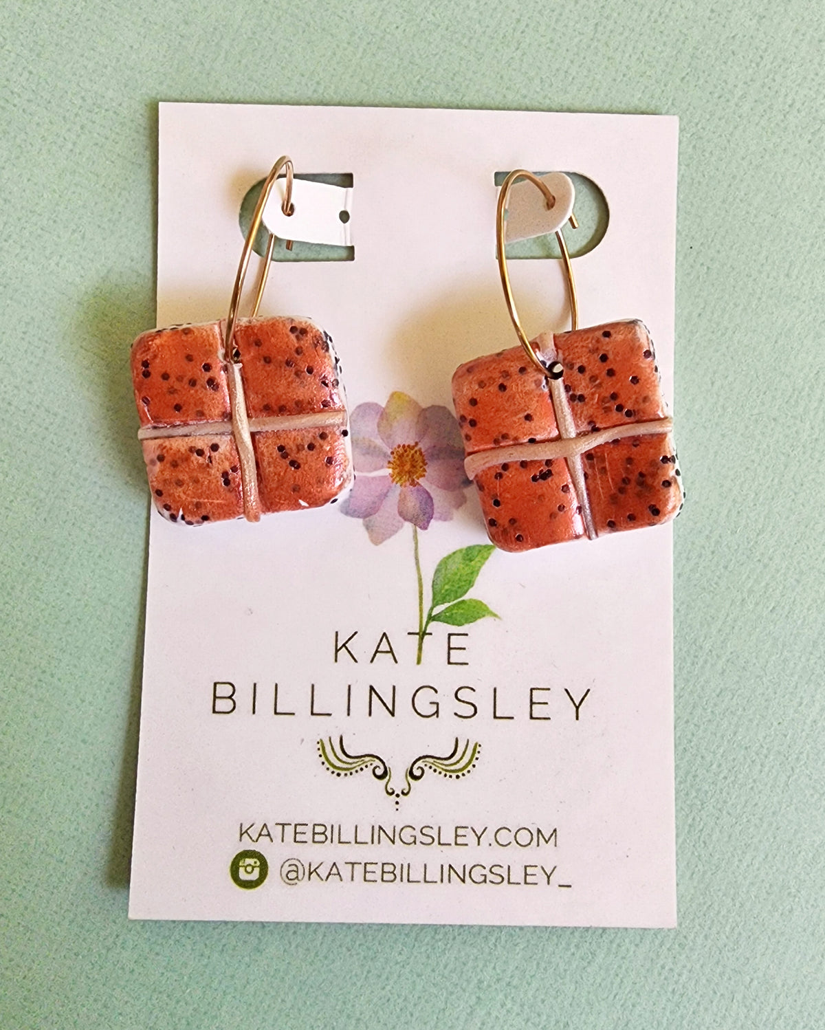 Hot Cross Bun Hoops - Polymer Clay