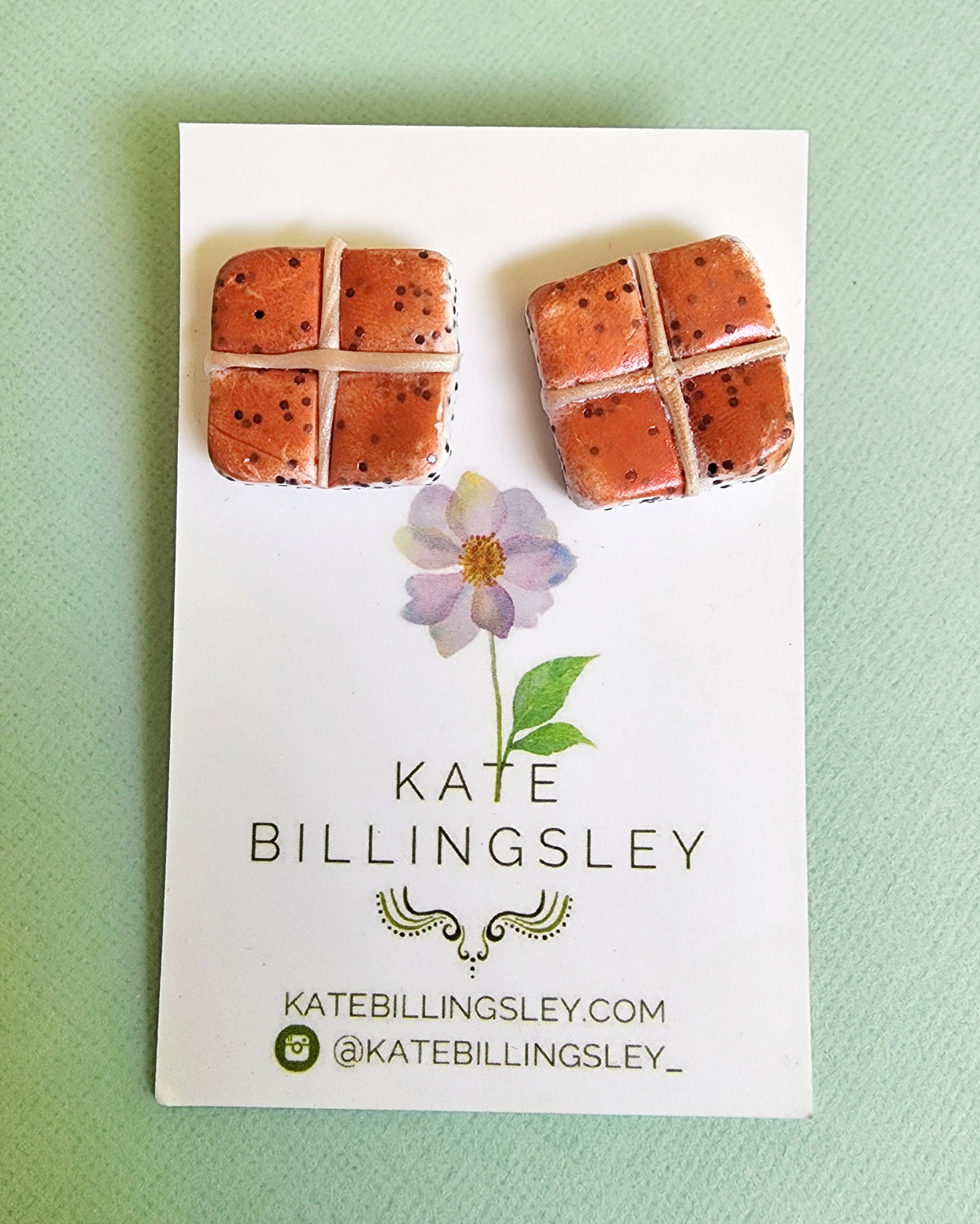 Hot Cross Bun Studs - Polymer Clay