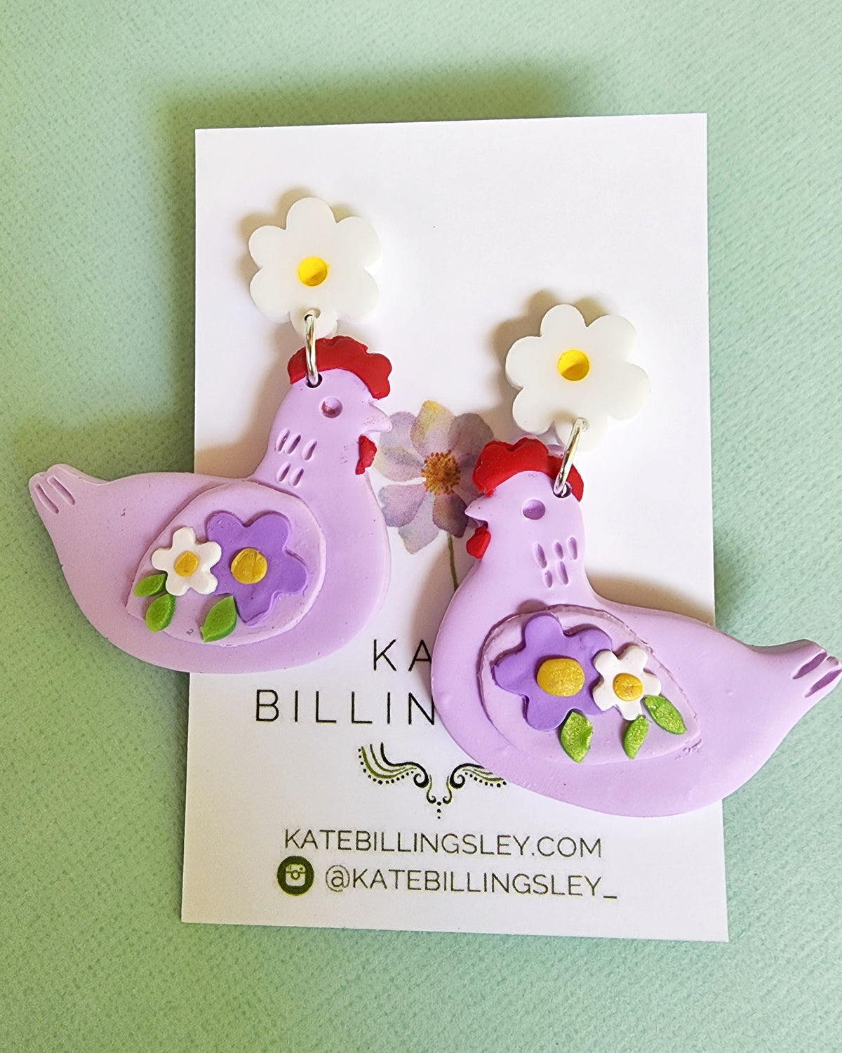 Lilac Chicken Statement Medium Earrings - Polymer Clay
