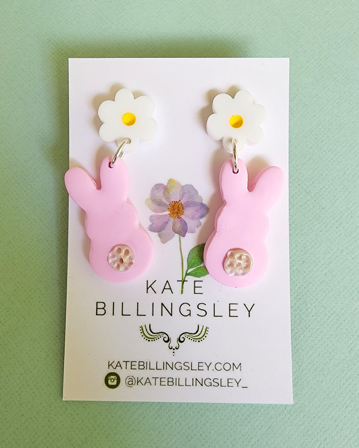 Pink Bunny Statement Small Earrings - Polymer Clay