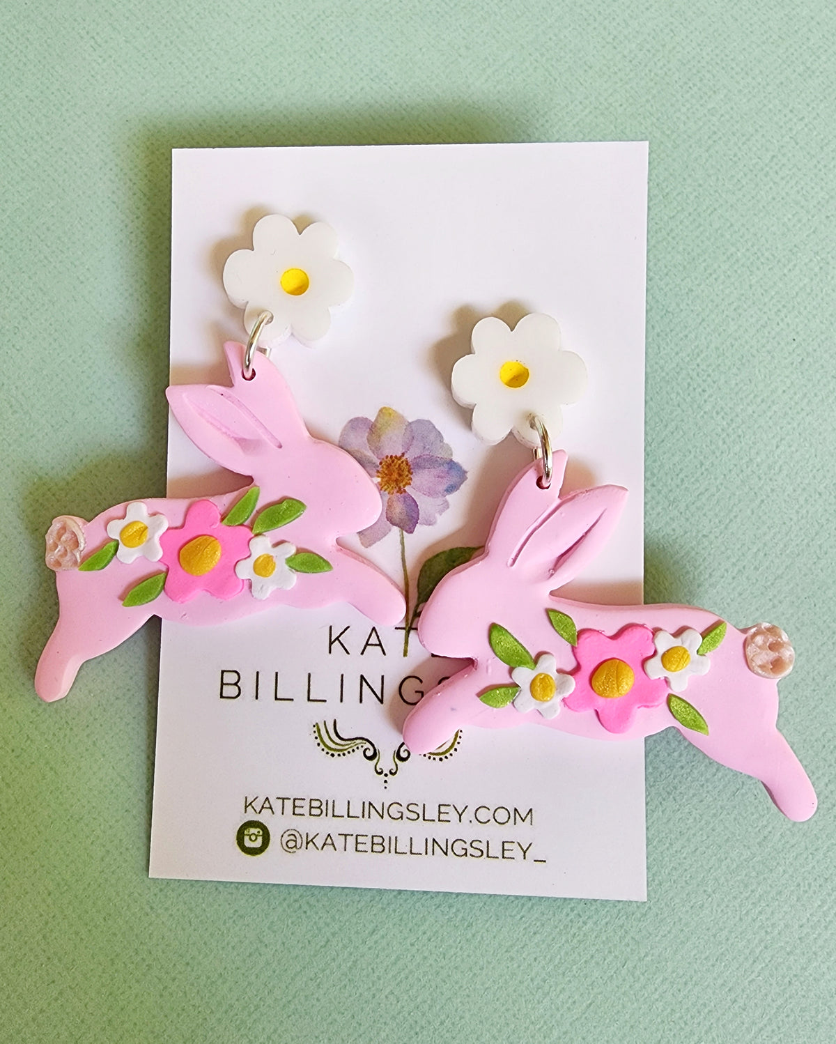 Pink Leaping Bunny Statement Medium Earrings - Polymer Clay