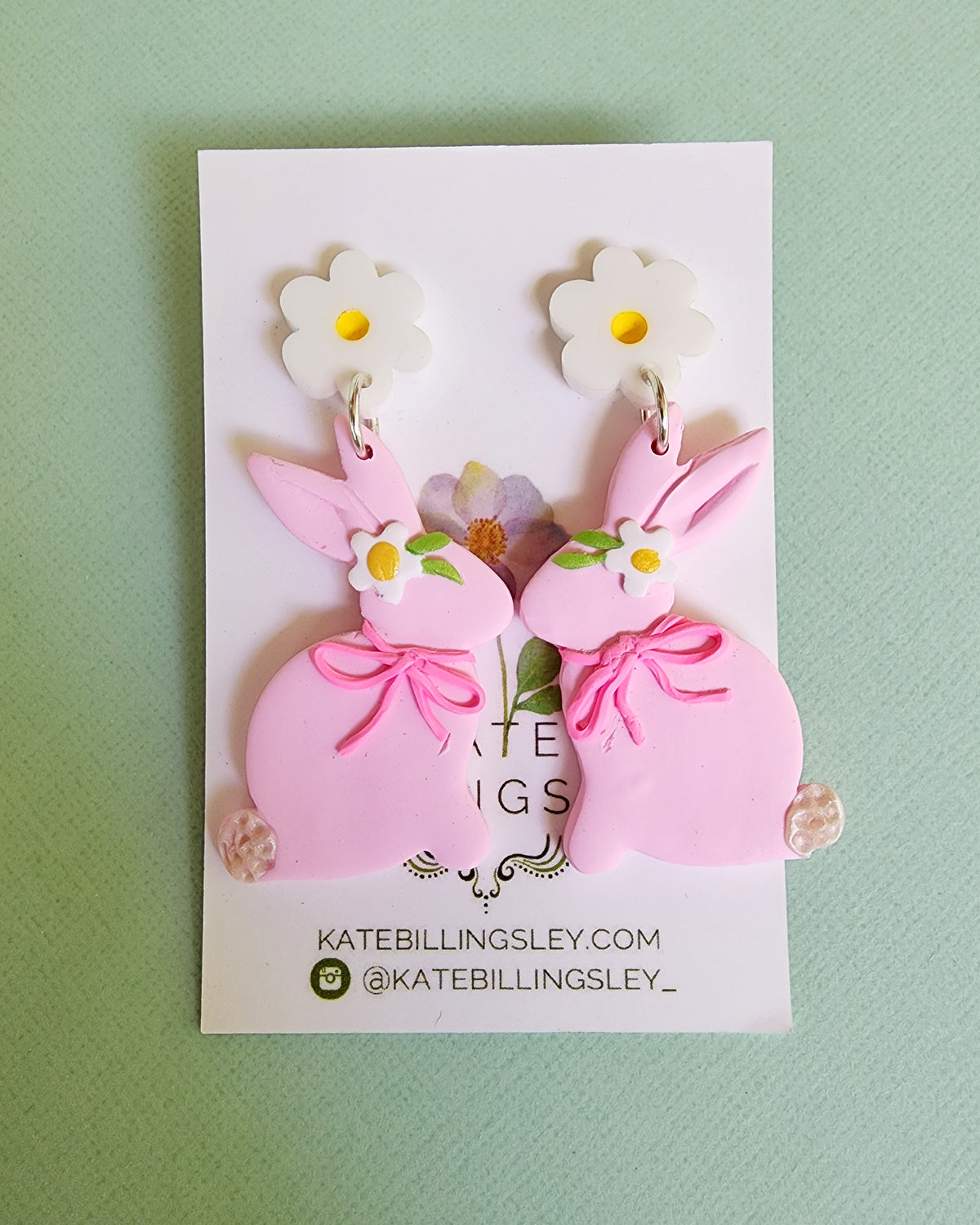 Pink Sitting Bunny Statement Medium Earrings - Polymer Clay