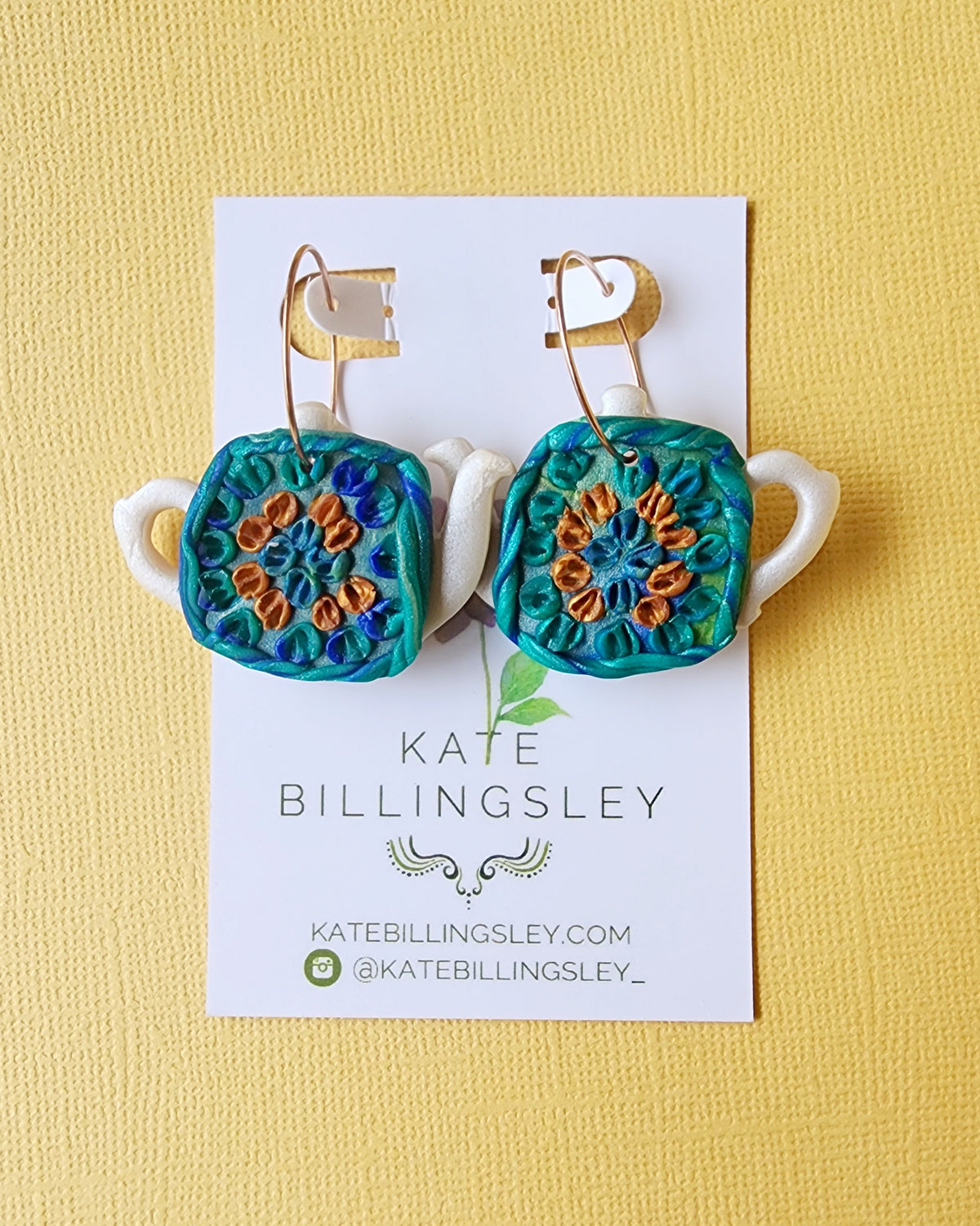 Green Granny Square Tea Cosy Statement Medium Earrings - Polymer Clay
