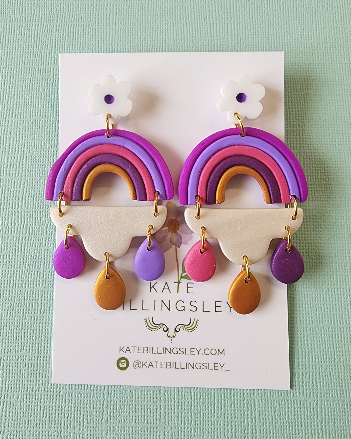 Purple Rainbow Cloud Statement Mega Earrings - Polymer Clay