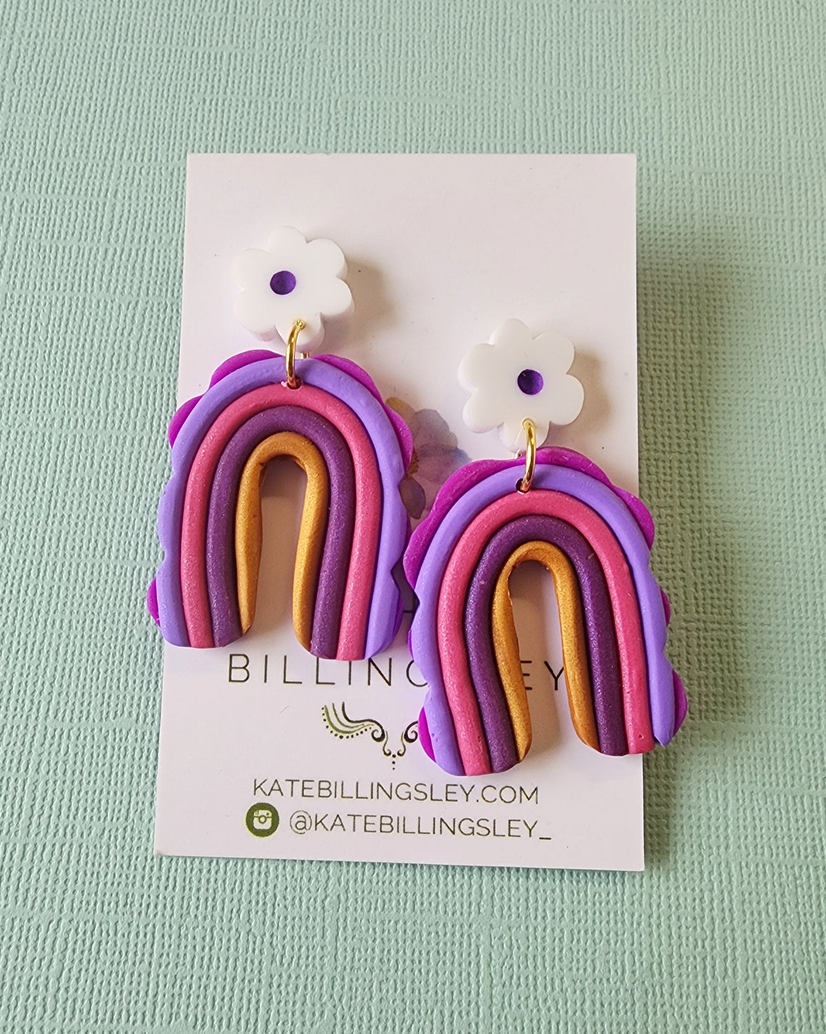 Purple Frilly Rainbow Statement Medium Earrings - Polymer Clay