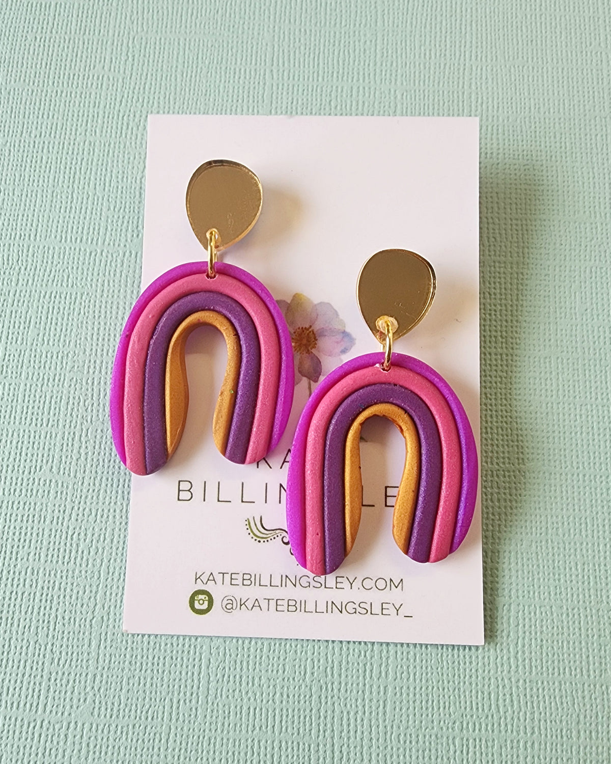 Purple Rounded Rainbow Statement Medium Earrings - Polymer Clay