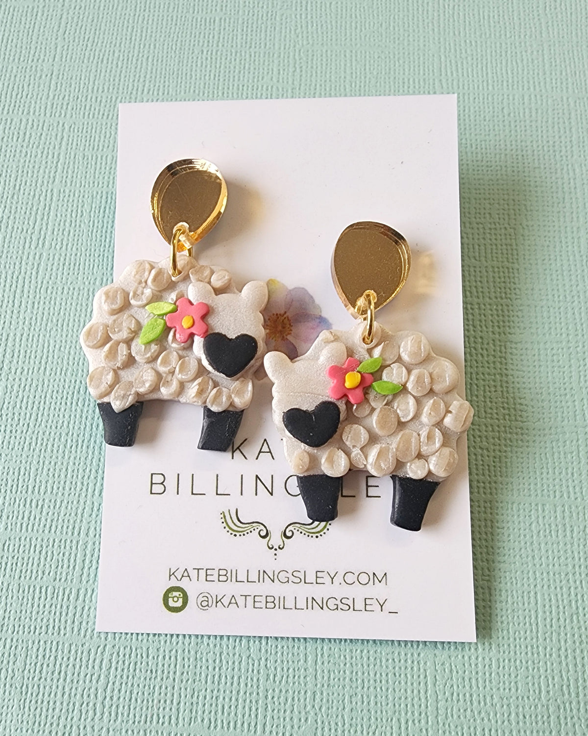 Black-faced Sheep Gold Statement Medium Earrings - Polymer Clay
