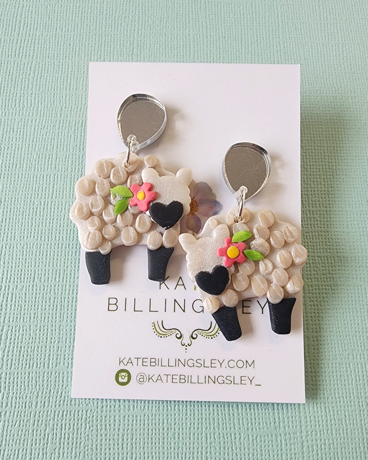 Black-faced Sheep Silver Statement Medium Earrings - Polymer Clay