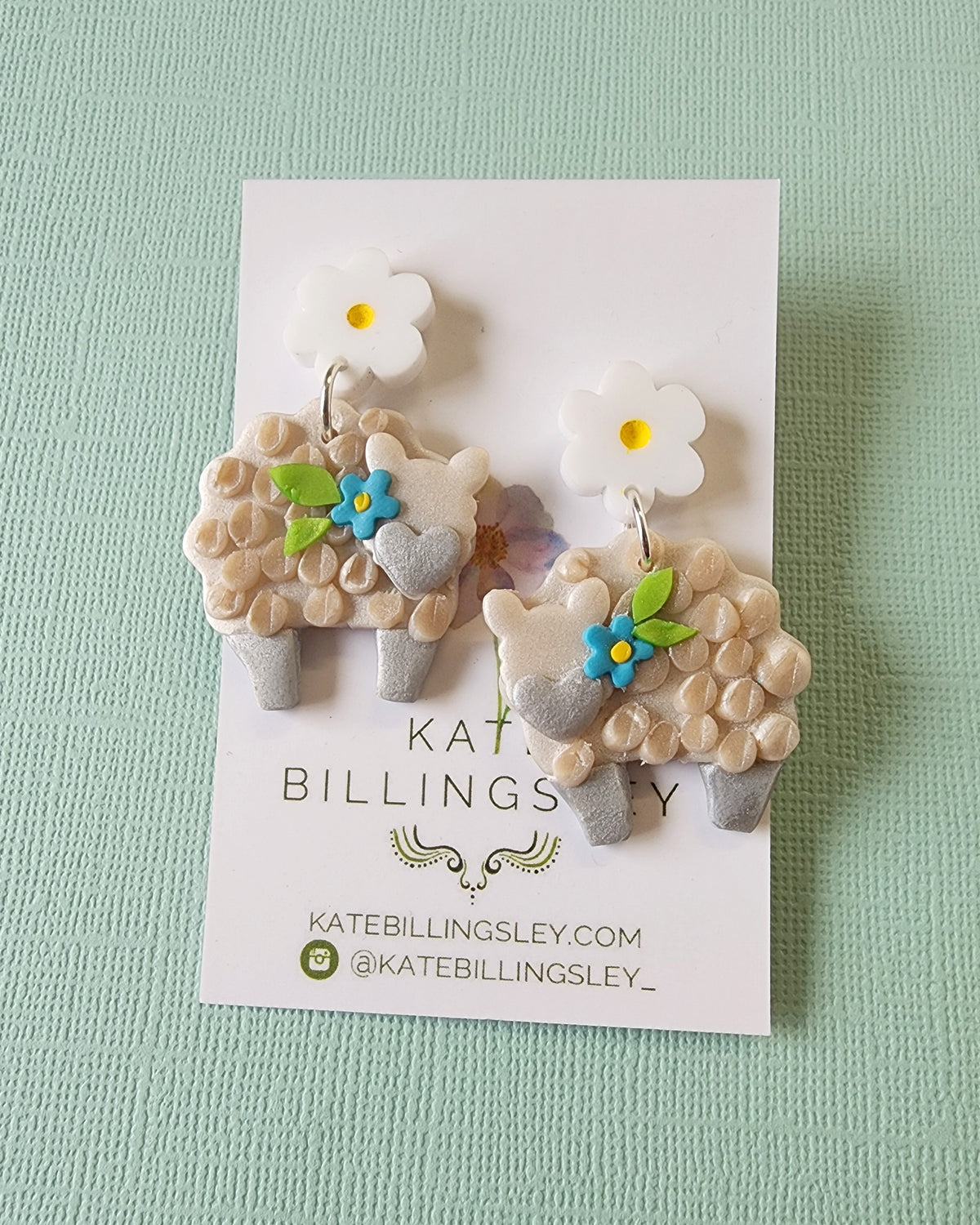 White Sheep Daisy top Statement Medium Earrings - Polymer Clay