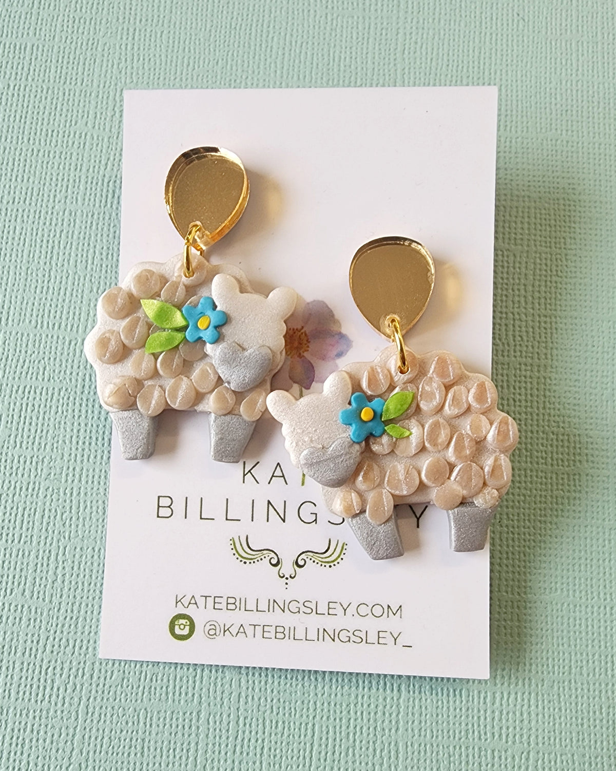 White Sheep Gold top Statement Medium Earrings - Polymer Clay